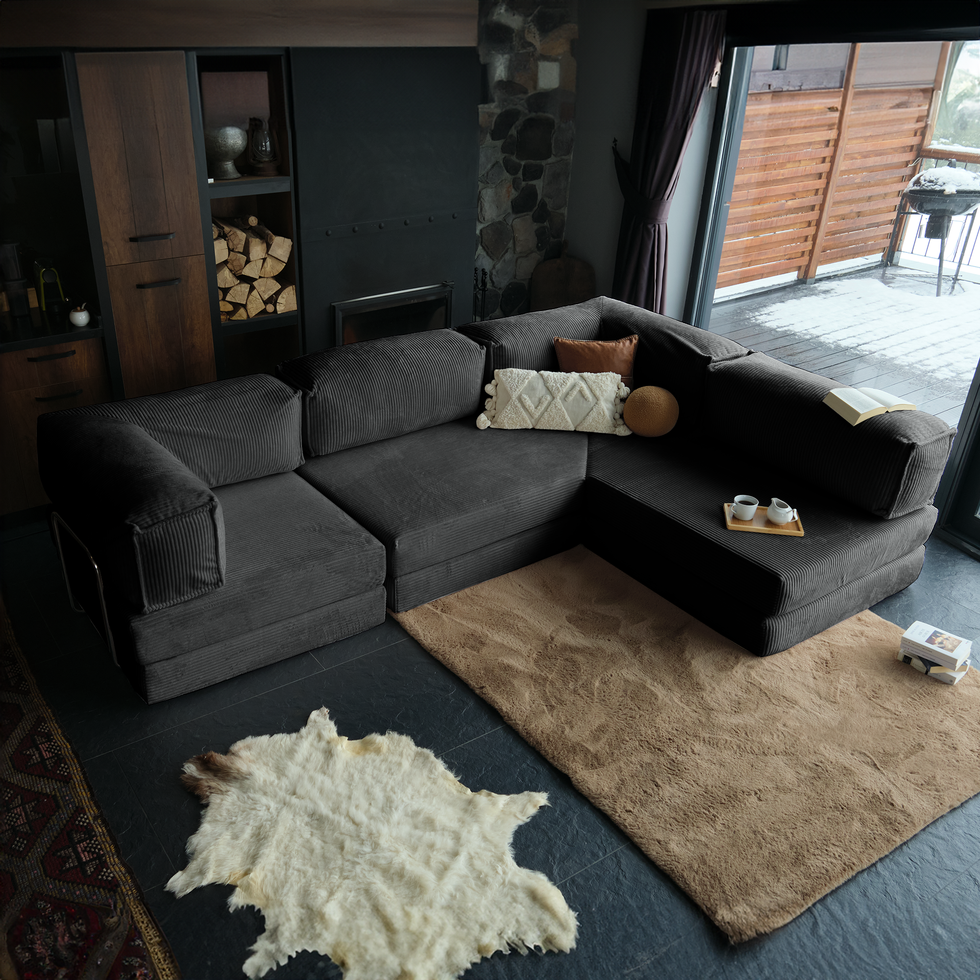 L Form Ultra Comfort Velvet Sofa - Brick