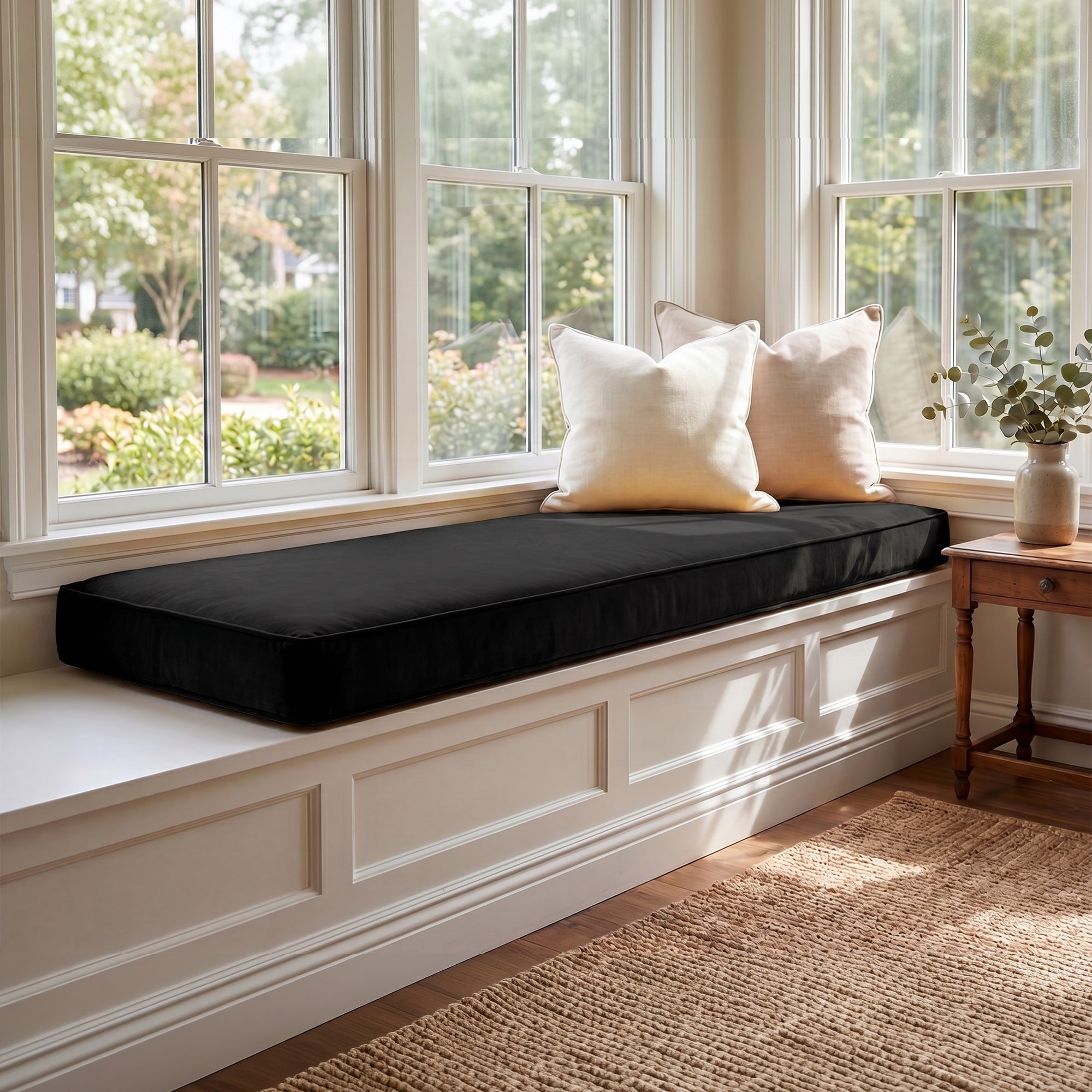 Custom Velvet & Cotton Black Flat Window Seat Cushion COVER - Baby 26