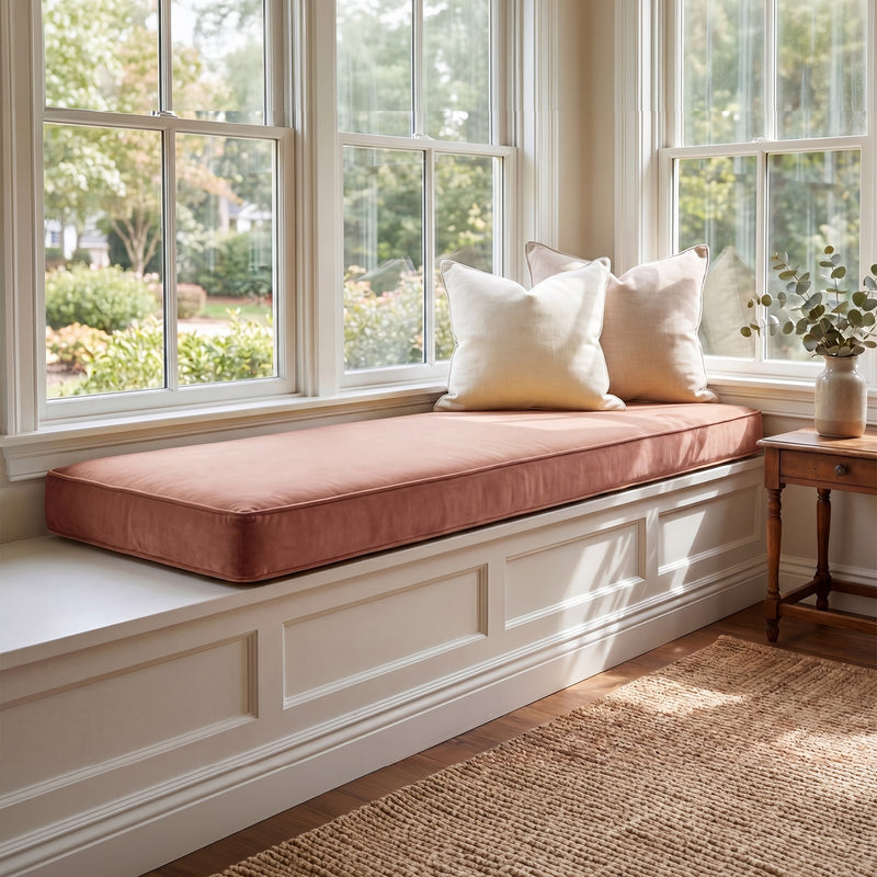 Custom Velvet & Cotton Dusty Rose Flat Window Seat Cushion COVER - Baby 13