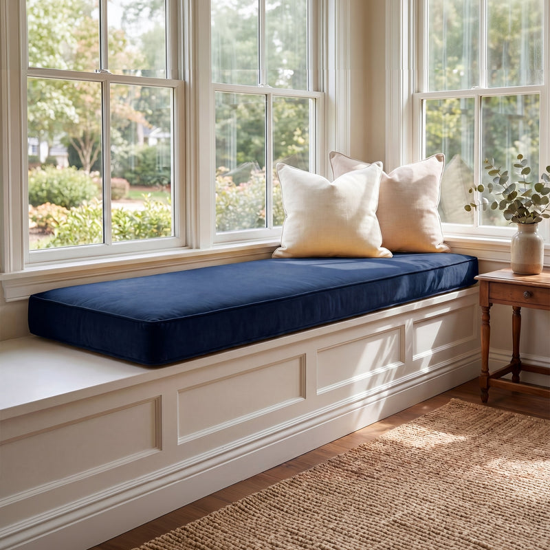 Custom Velvet & Cotton Navy Blue Flat Window Seat Cushion COVER - Baby 20