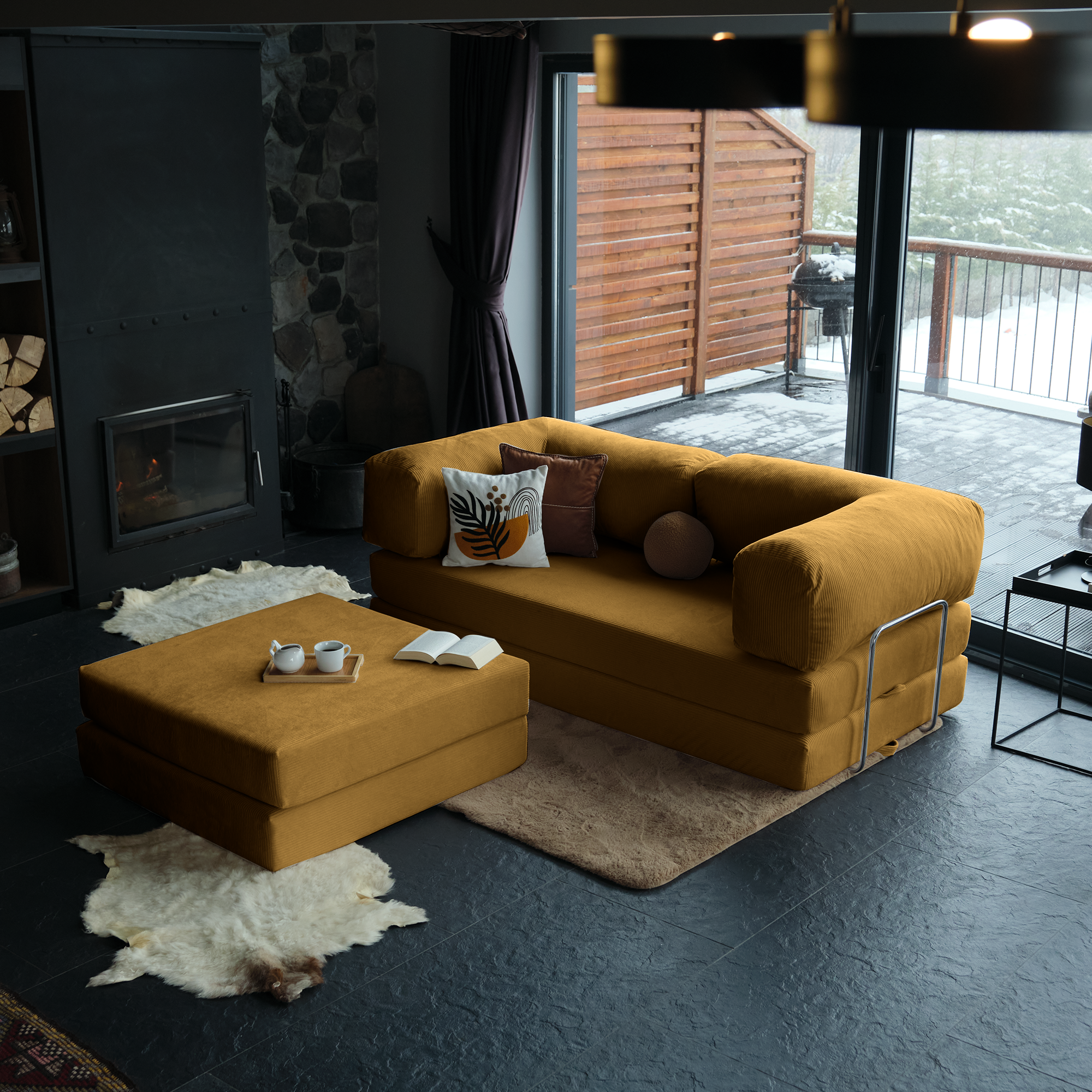 Teddy Corner Sofa Bed- Mustard