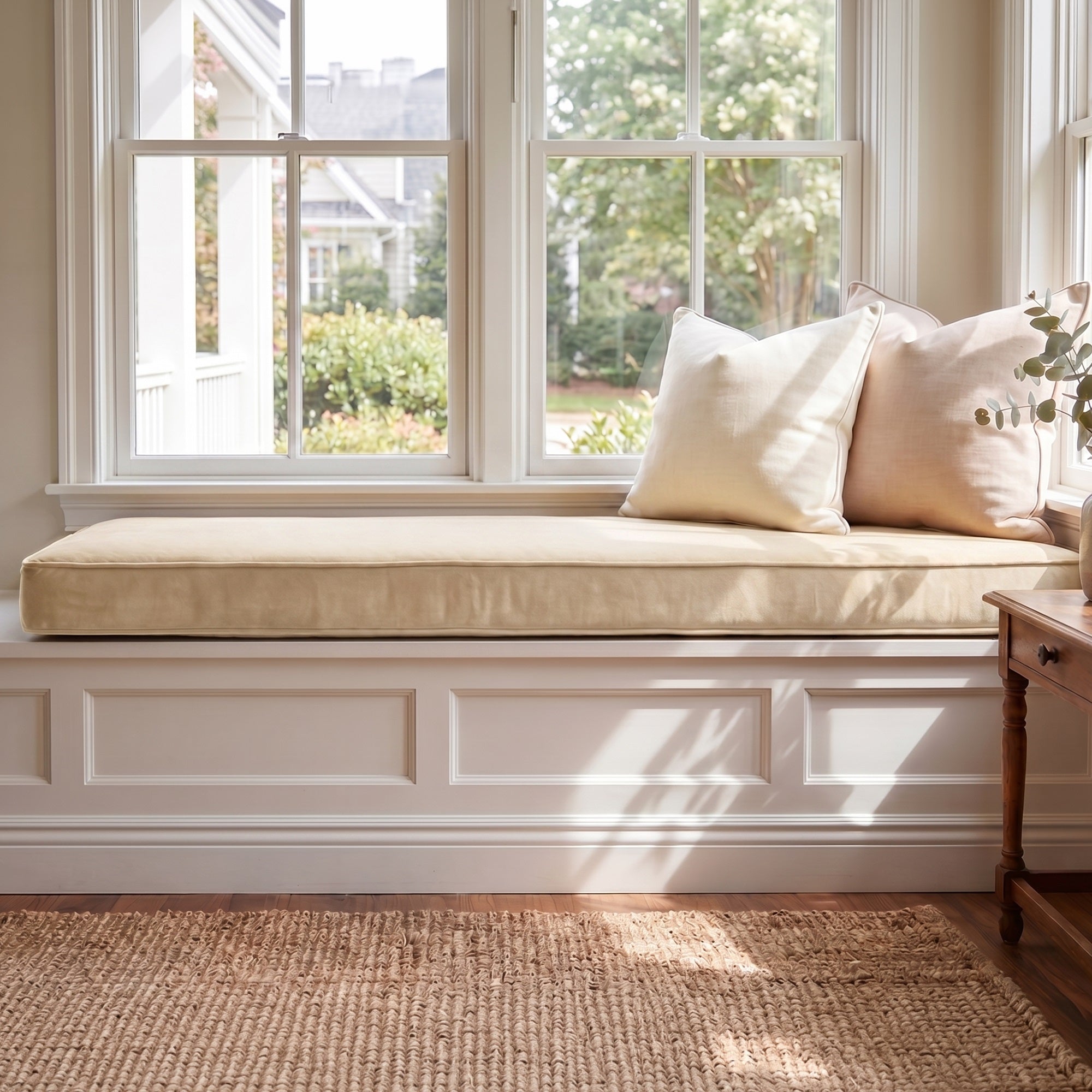 Custom Velvet & Cotton Beige Flat Window Seat Cushion - Baby 3