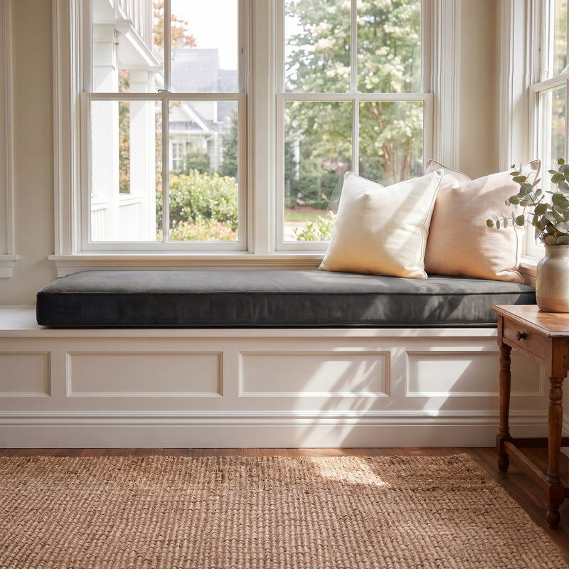 Custom Velvet & Cotton Anthracite Flat Window Seat Cushion COVER - Baby 25