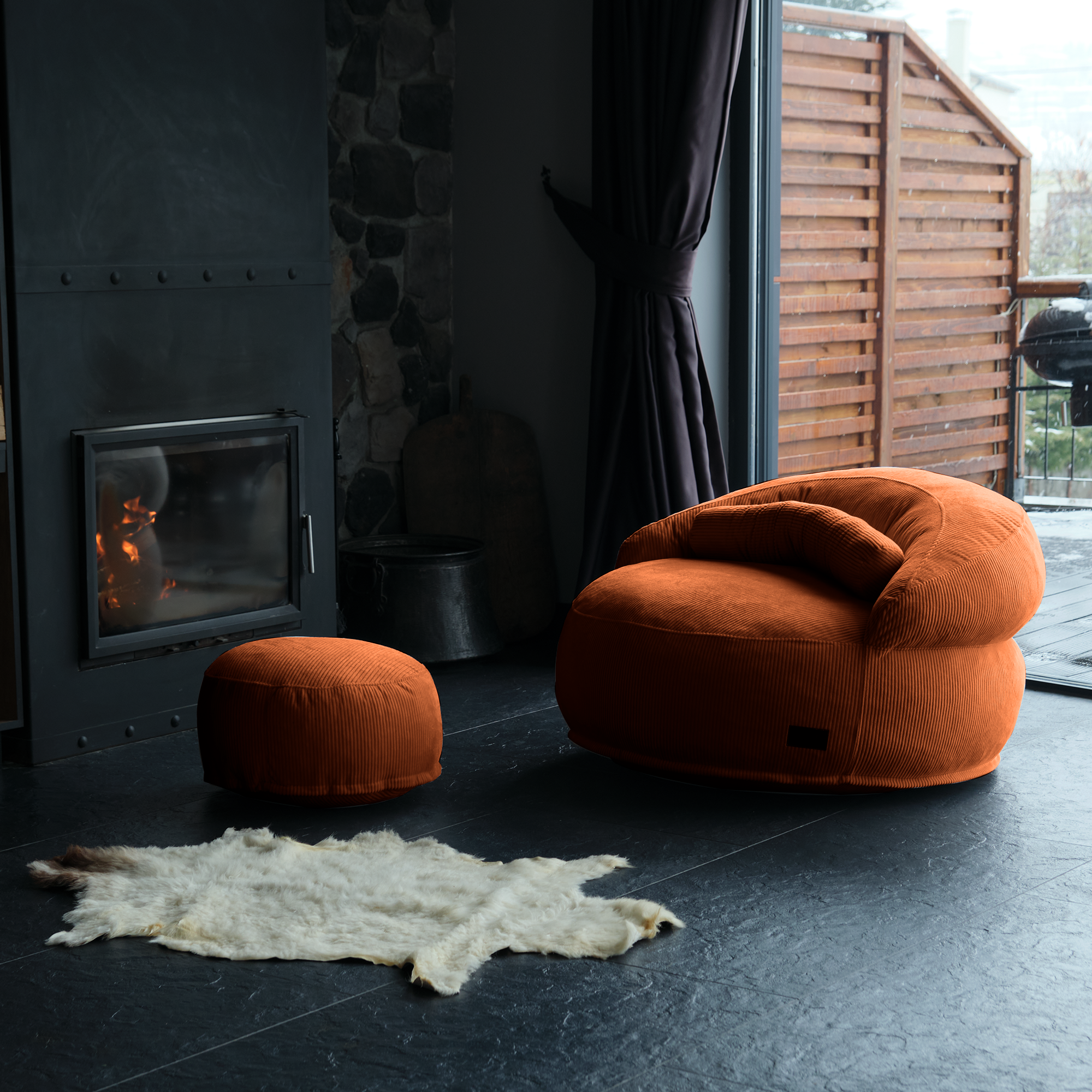 FELIXX Velvet Comfy Modern Pouf - Brick