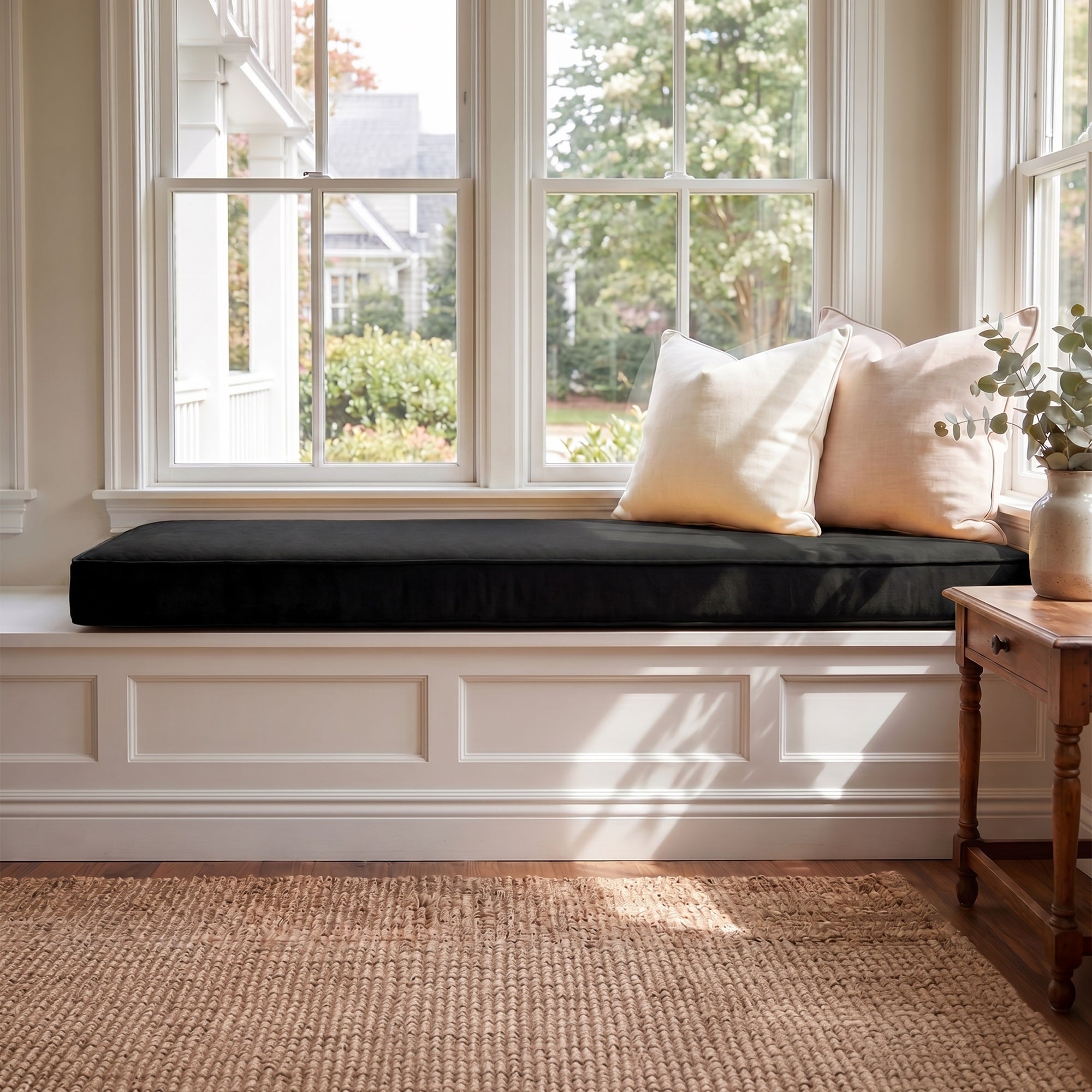 Custom Velvet & Cotton Black Flat Window Seat Cushion COVER - Baby 26