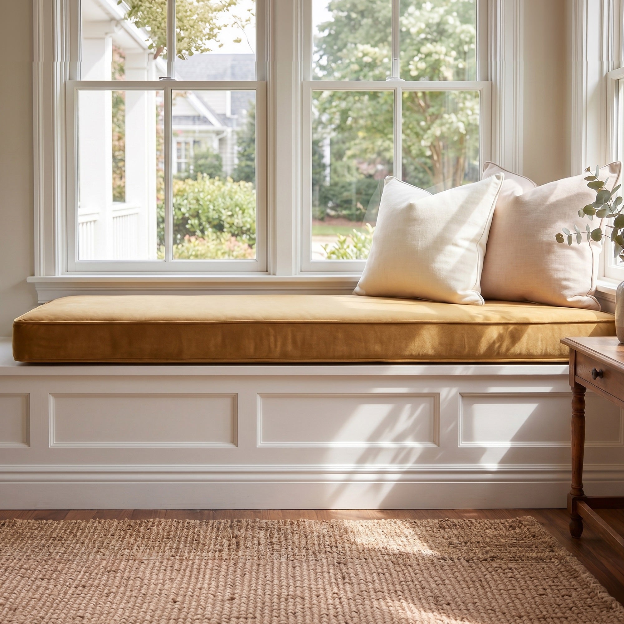Custom Velvet & Cotton Mustard Flat Window Seat Cushion COVER - Baby 7