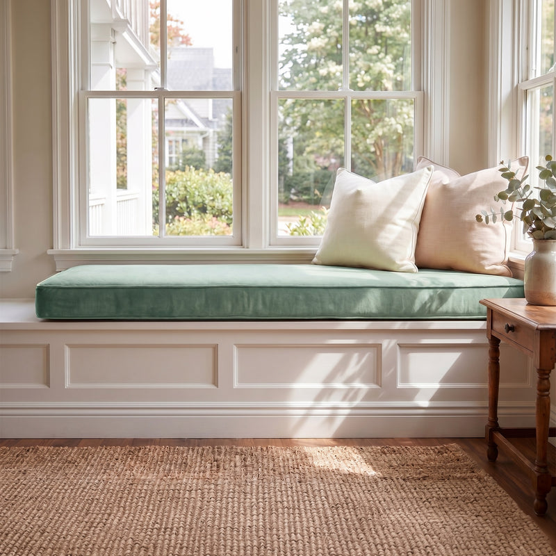 Custom Velvet & Cotton Sage Green Flat Window Seat Cushion COVER - Baby 16
