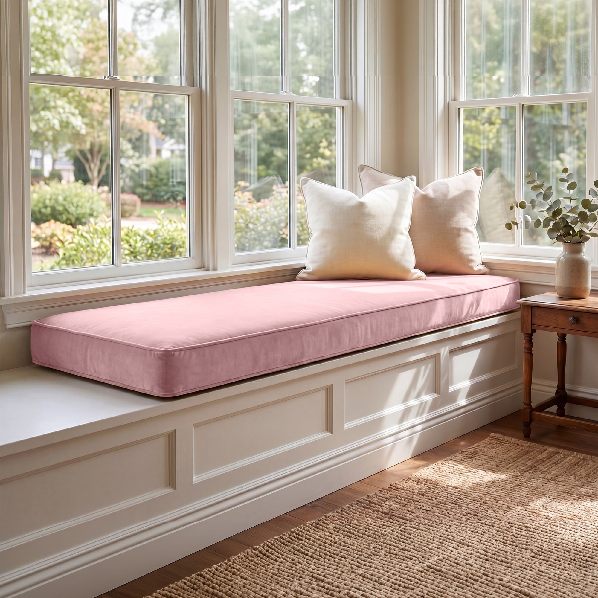 Custom Velvet & Cotton Pink Flat Window Seat Cushion COVER - Baby 11