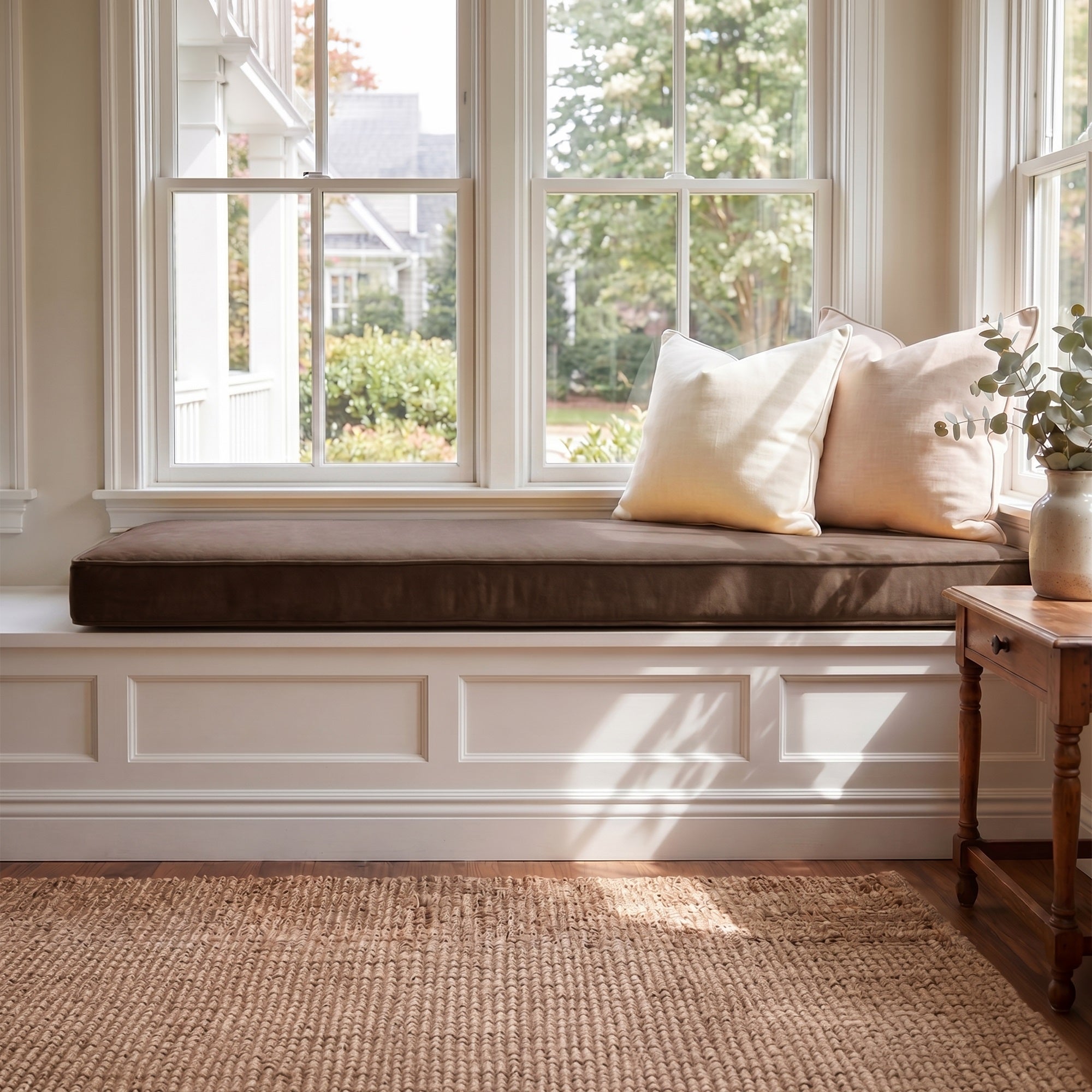 Custom Velvet & Cotton Brown Flat Window Seat Cushion COVER - Baby 8
