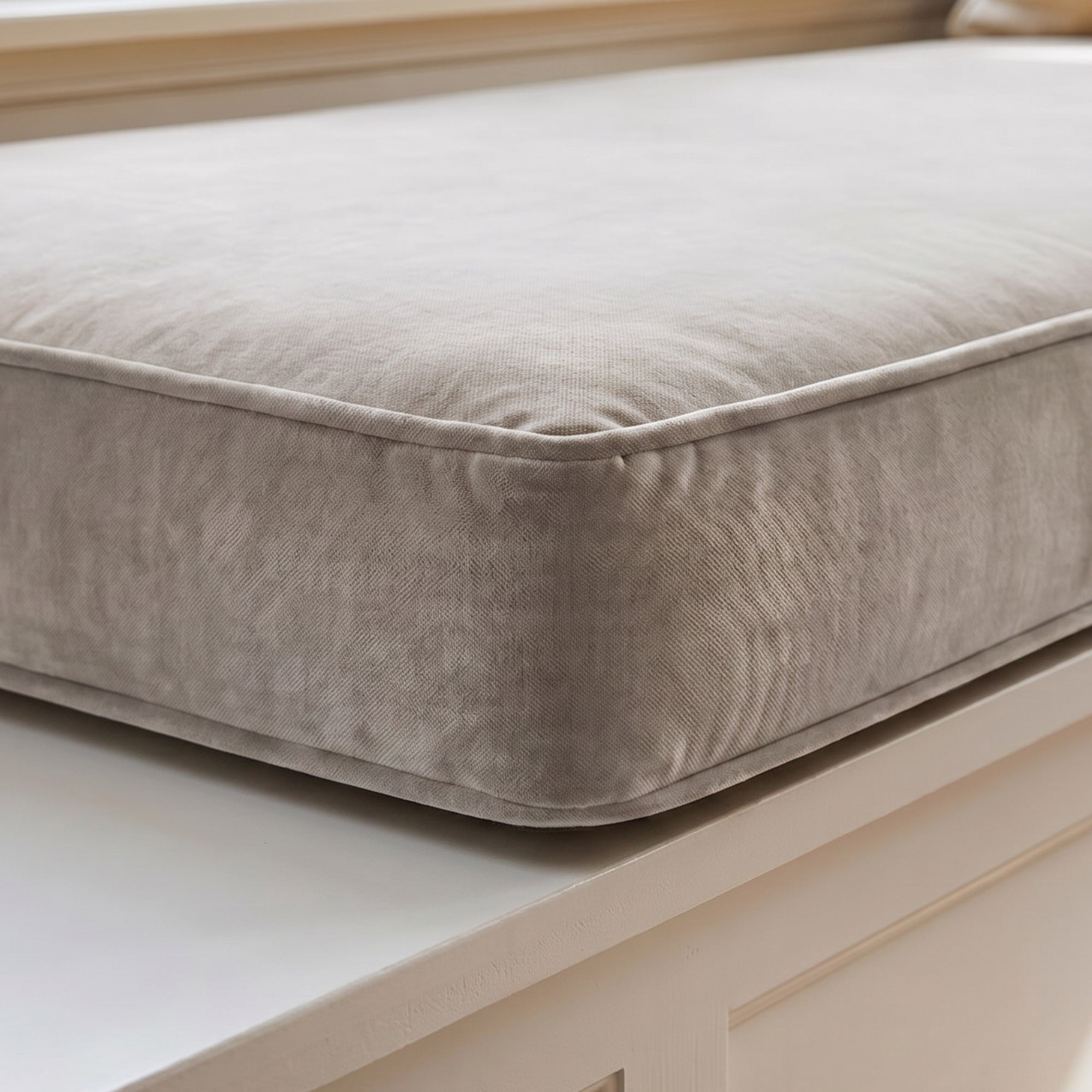 Custom Velvet & Cotton Light Gray Flat Window Seat Cushion COVER - Baby 22