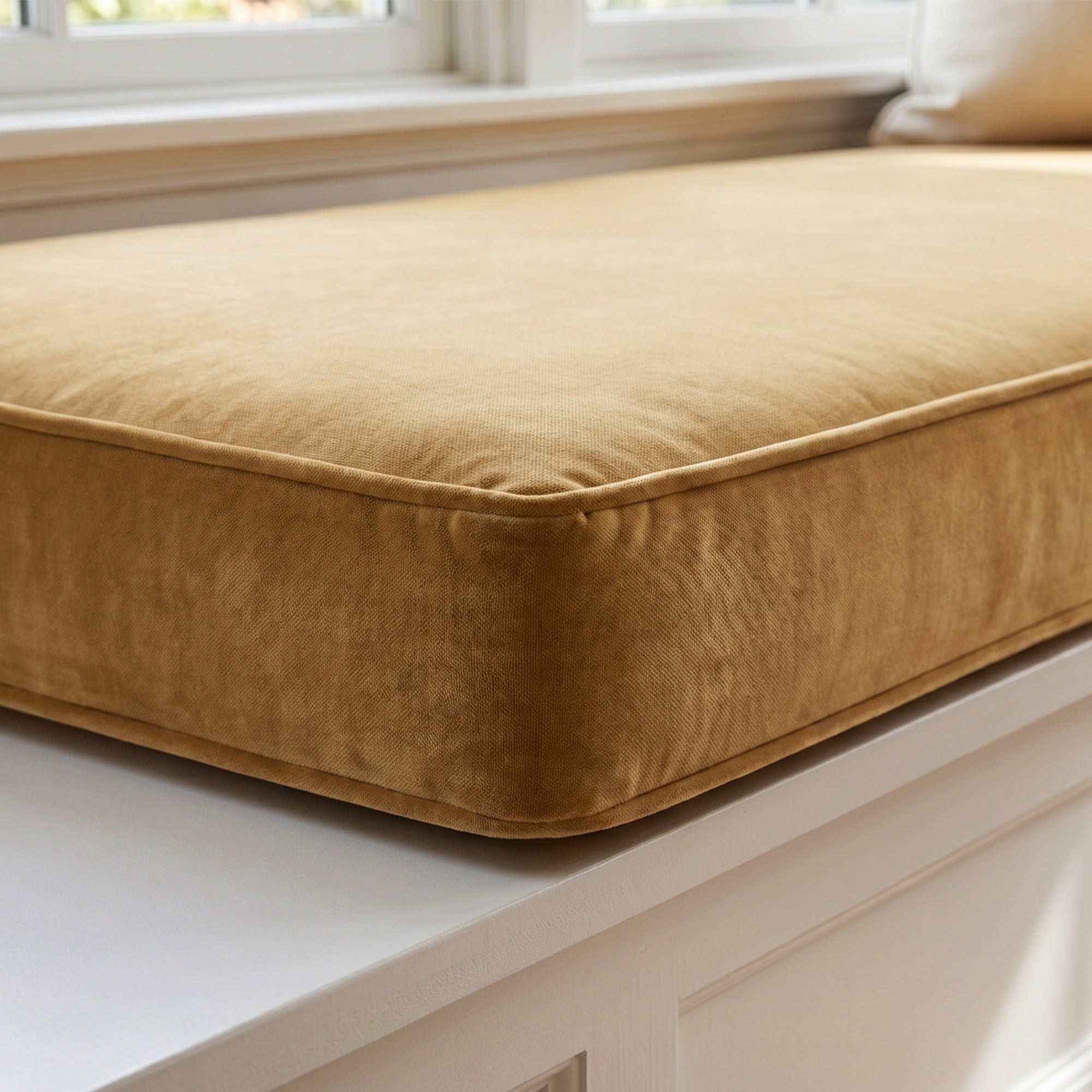 Custom Velvet & Cotton Mustard Flat Window Seat Cushion COVER - Baby 7