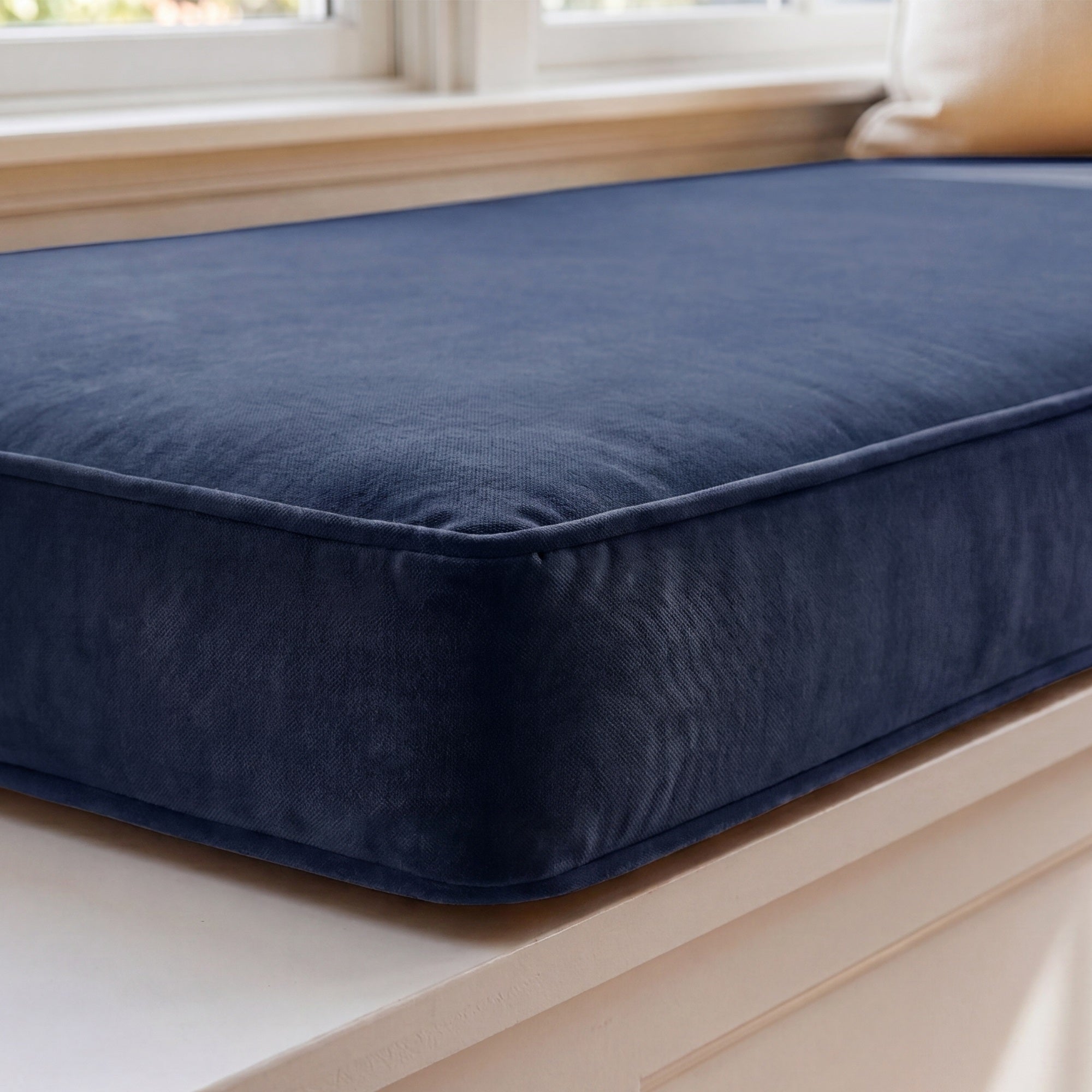 Custom Velvet & Cotton Navy Blue Flat Window Seat Cushion COVER - Baby 20