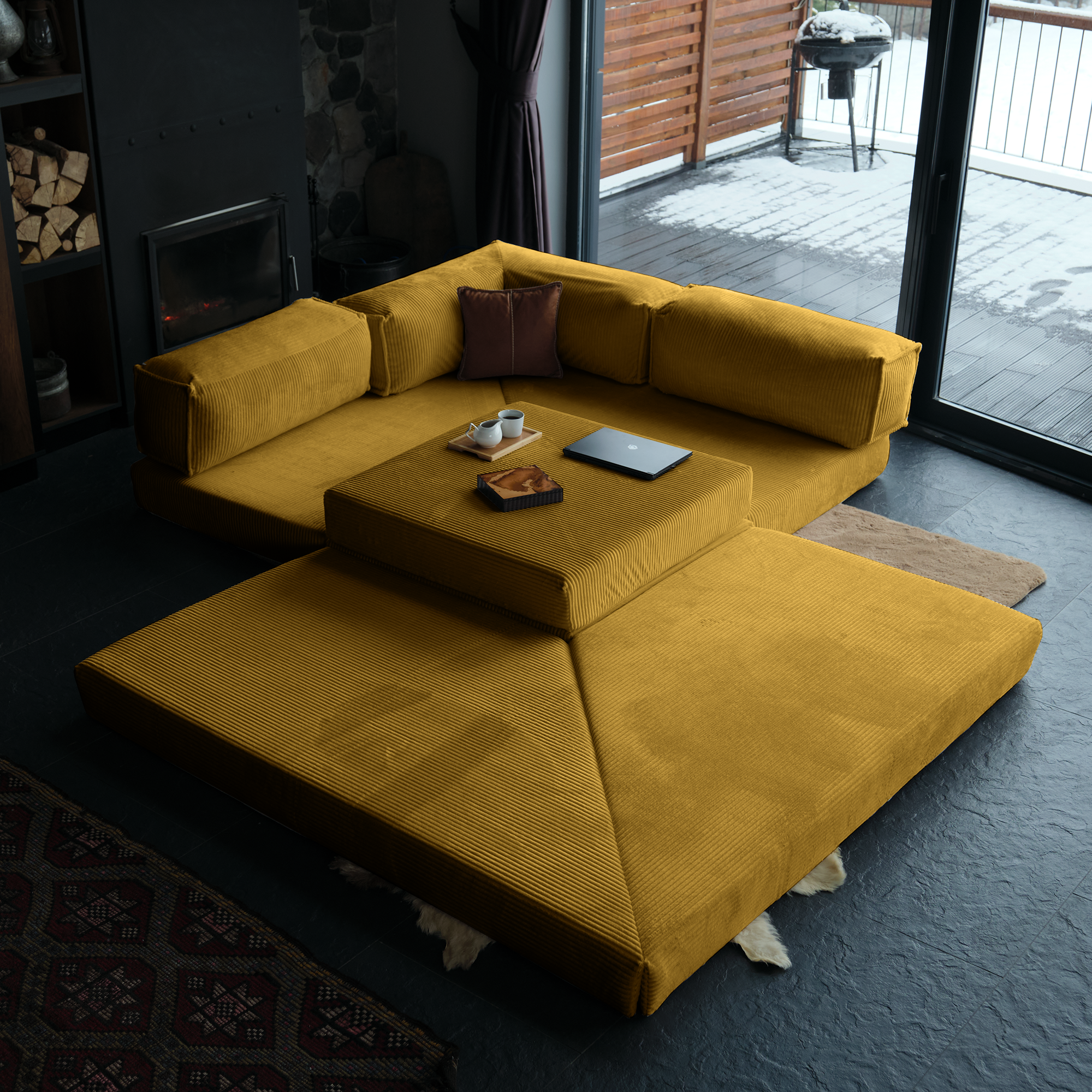 L Form Ultra Comfort Velvet Sofa - Brick