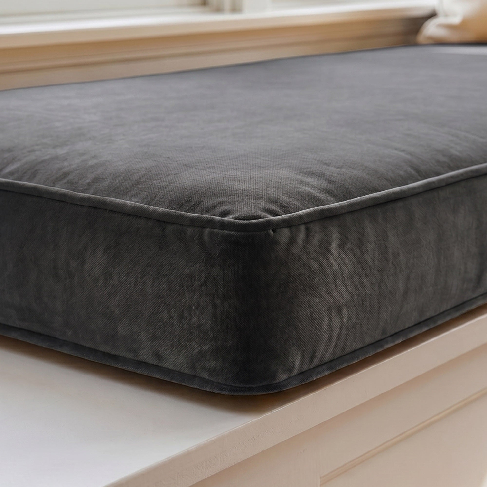 Custom Velvet & Cotton Anthracite Flat Window Seat Cushion COVER - Baby 25