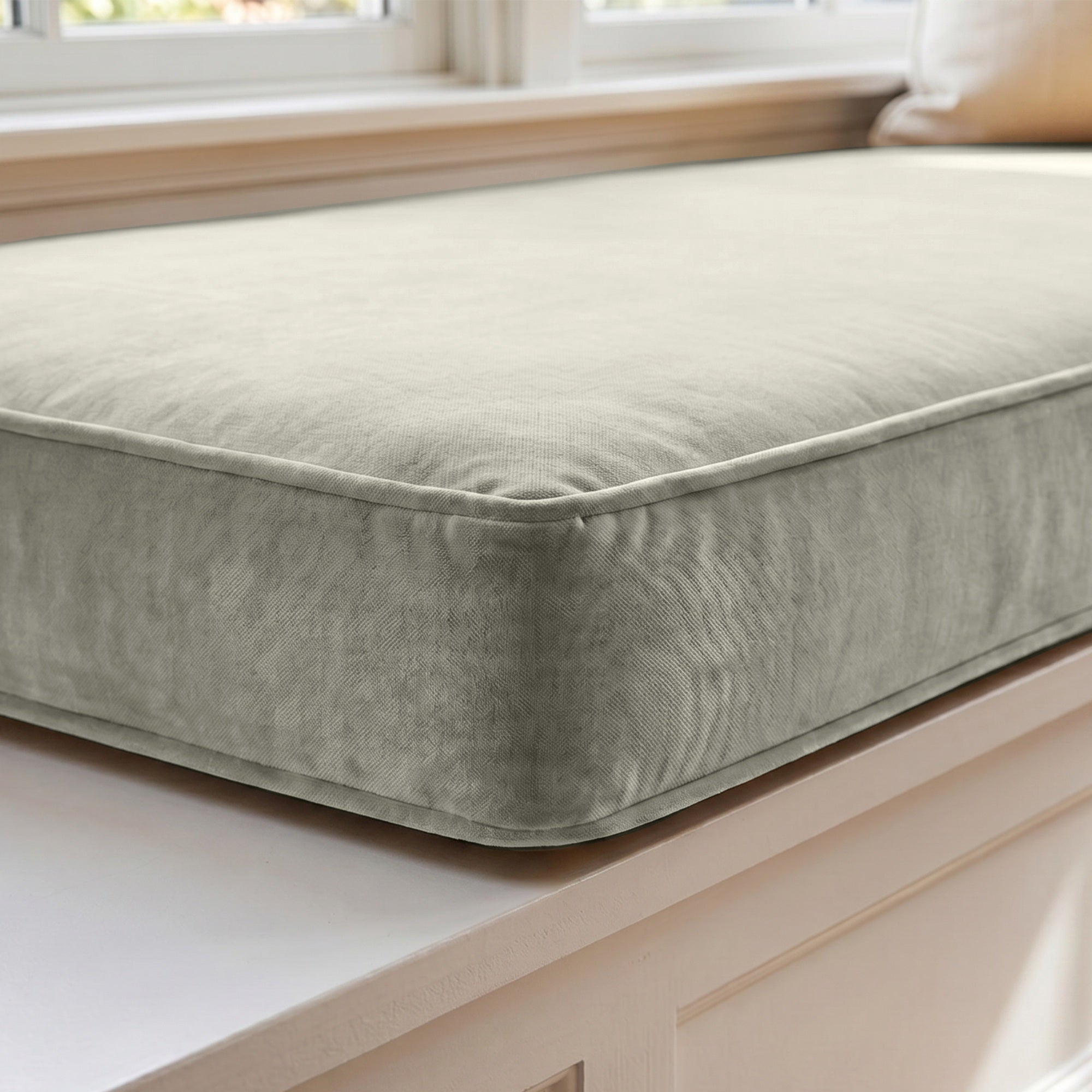 Custom Velvet & Cotton Gray Flat Window Seat Cushion COVER - Baby 4