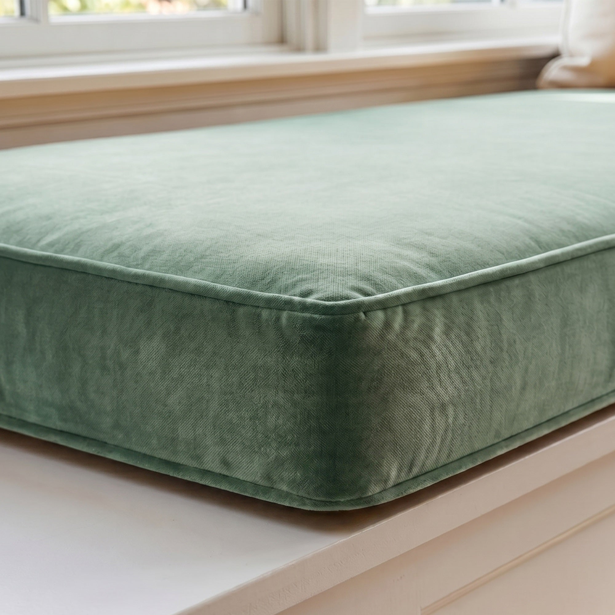 Custom Velvet & Cotton Sage Green Flat Window Seat Cushion - Baby 16