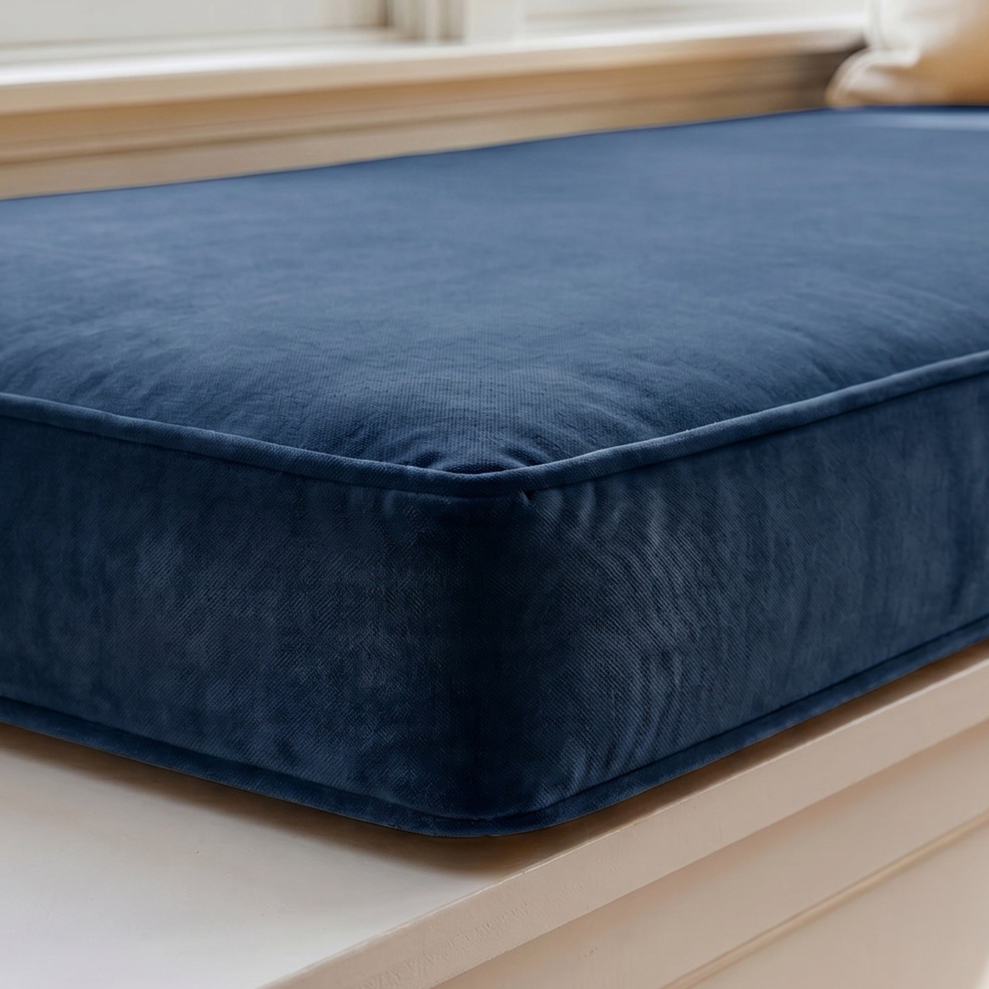 Custom Velvet & Cotton Dark Navy Blue Flat Window Seat Cushion - Baby 21
