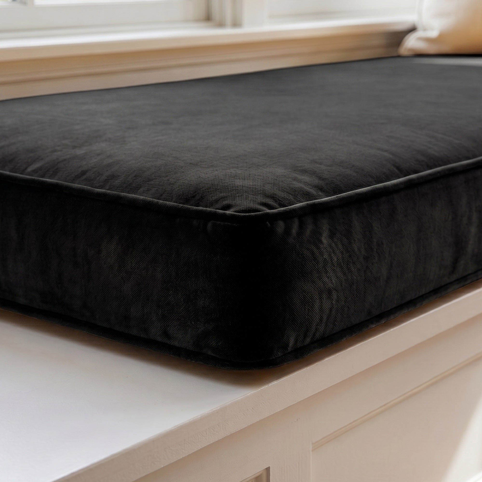 Custom Velvet & Cotton Black Flat Window Seat Cushion COVER - Baby 26