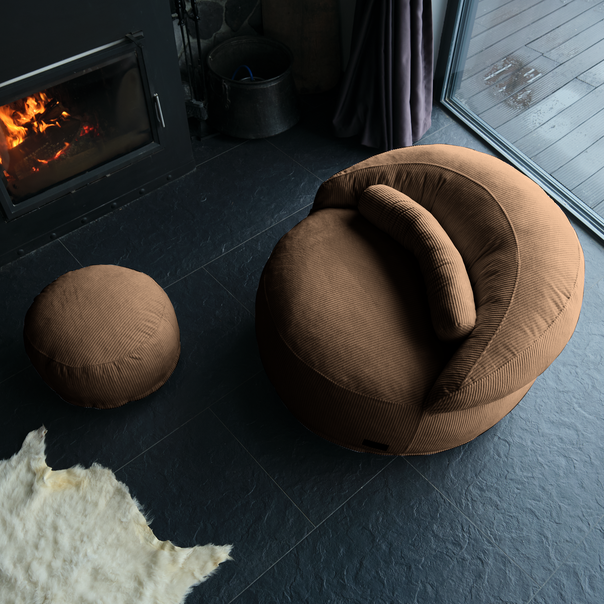 FELIXX Velvet Comfy Modern Pouf - Anthracite