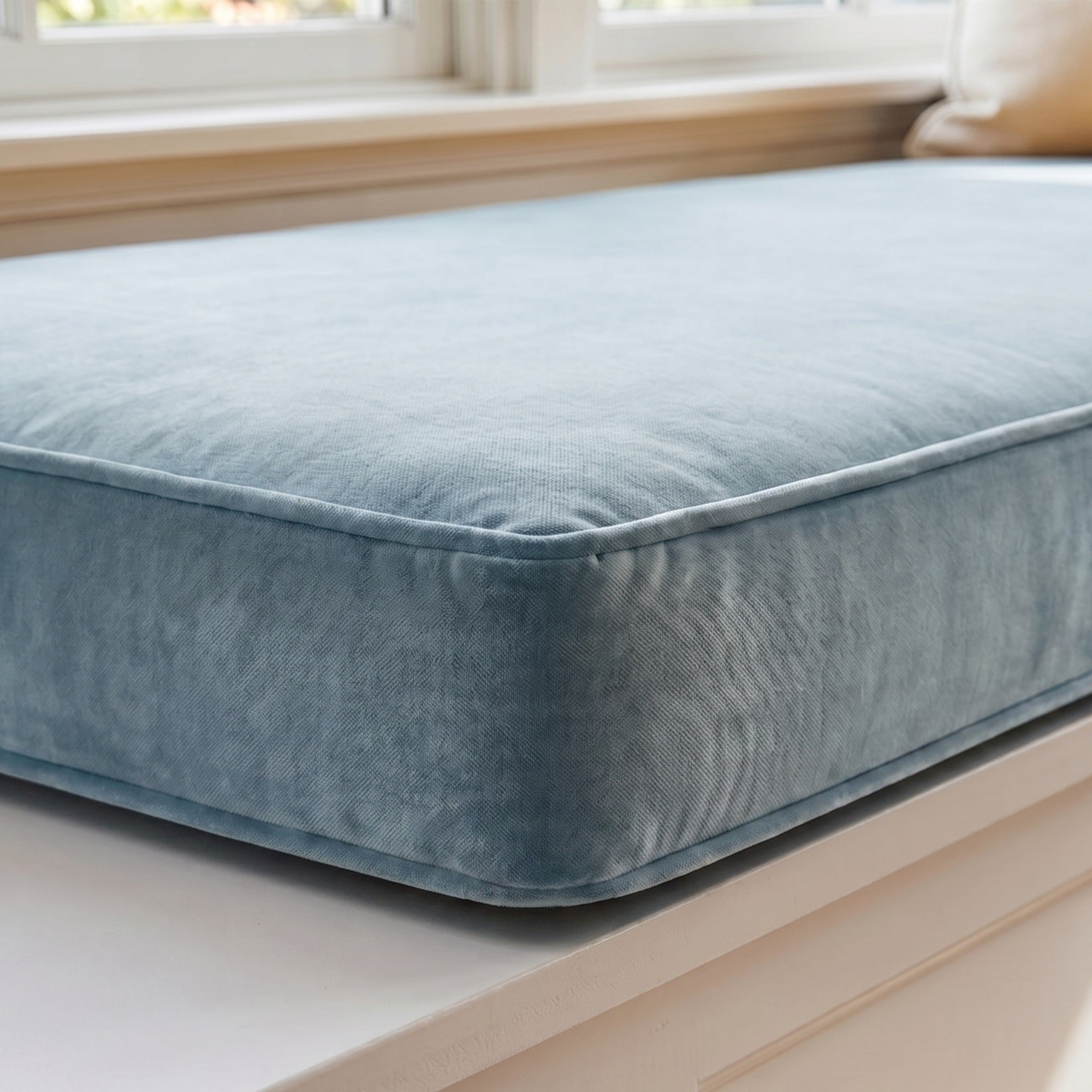 Custom Velvet & Cotton Petrol Green Flat Window Seat Cushion COVER - Baby 17