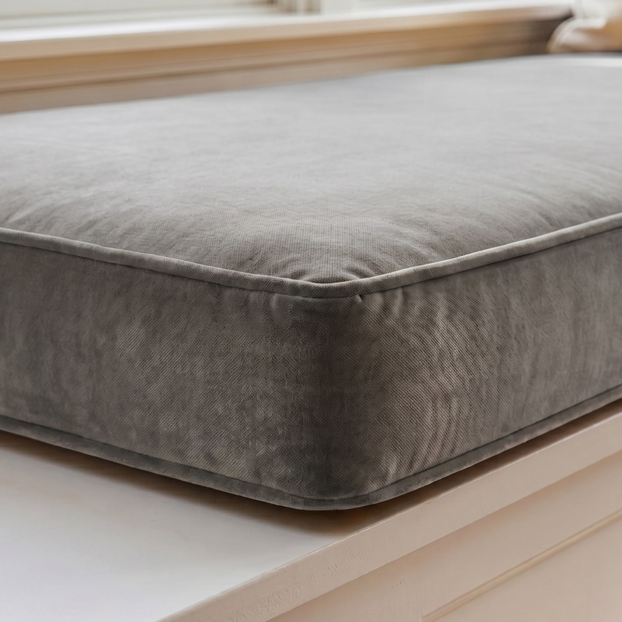 Custom Velvet & Cotton Gray Flat Window Seat Cushion - Baby 23