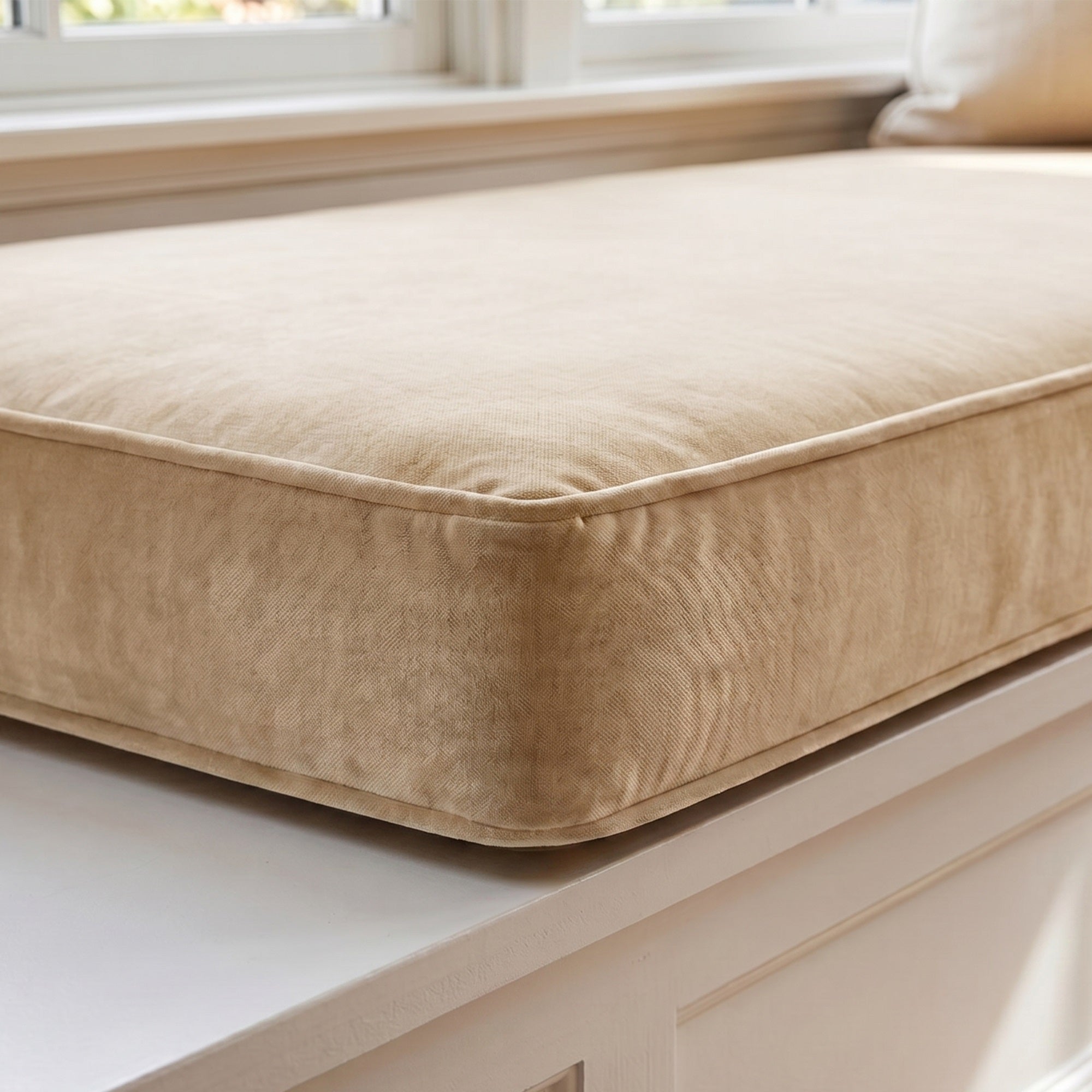 Custom Velvet & Cotton Beige Flat Window Seat Cushion - Baby 3