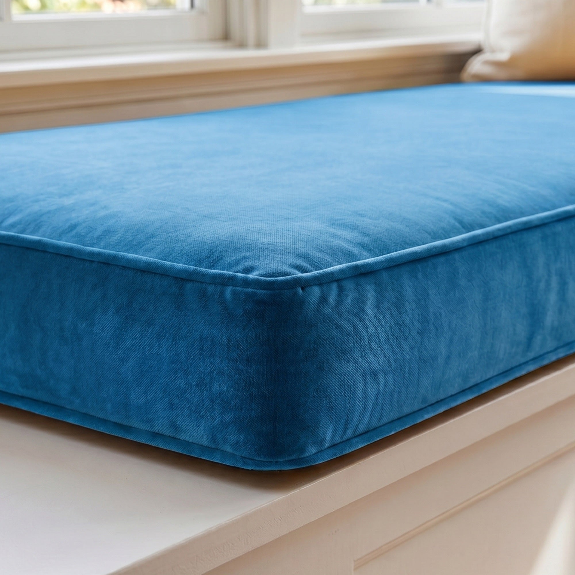 Custom Velvet & Cotton Blue Flat Window Seat Cushion COVER - Baby 19