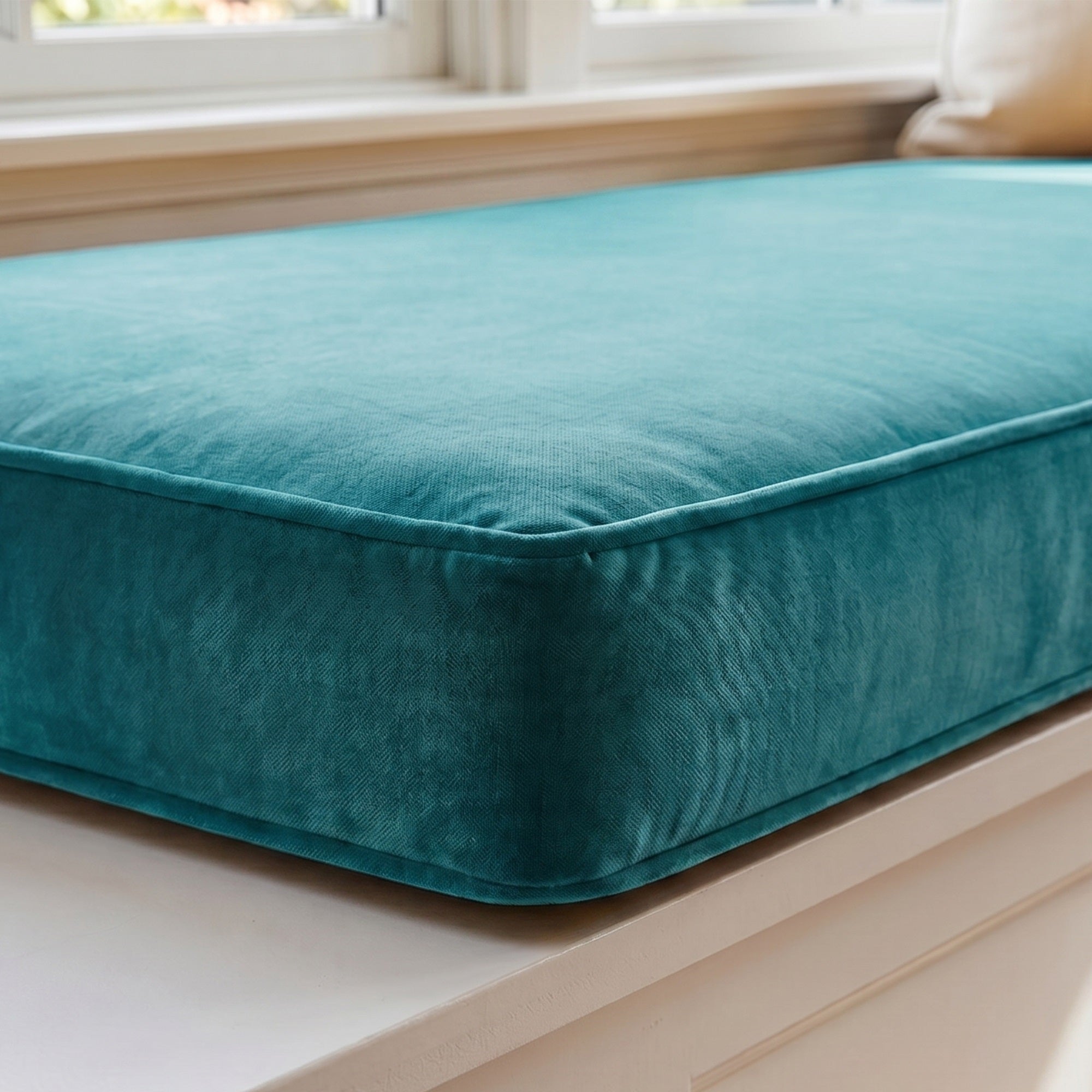 Custom Velvet & Cotton Turquoise Flat Window Seat Cushion COVER - Baby 18