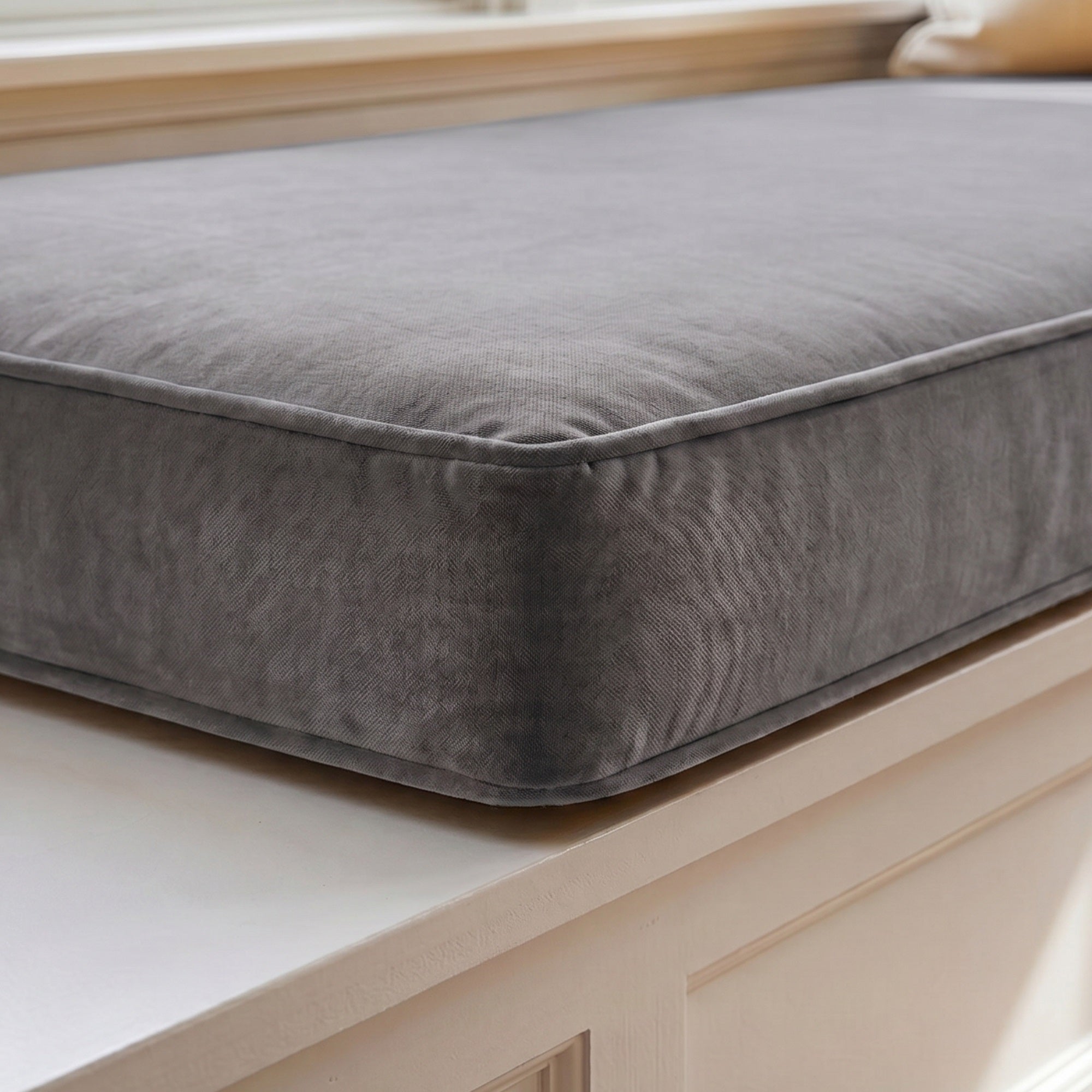 Custom Velvet & Cotton Dark Gray Flat Window Seat Cushion COVER - Baby 24