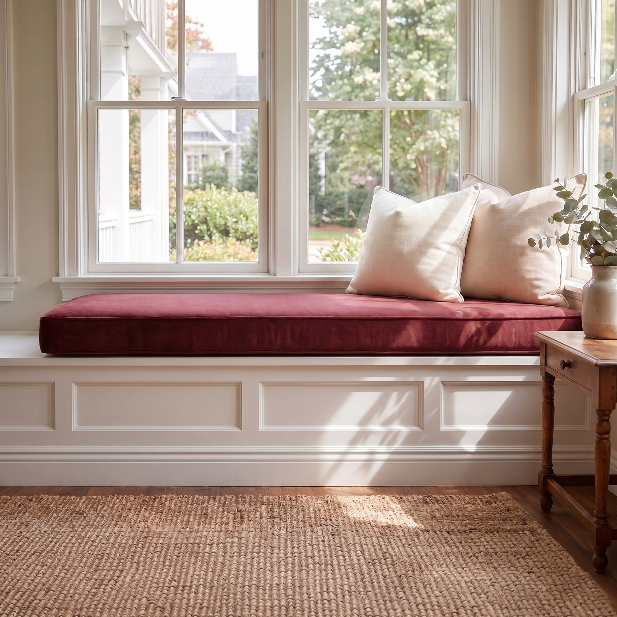 Custom Velvet & Cotton Plum Flat Window Seat Cushion COVER - Baby 14