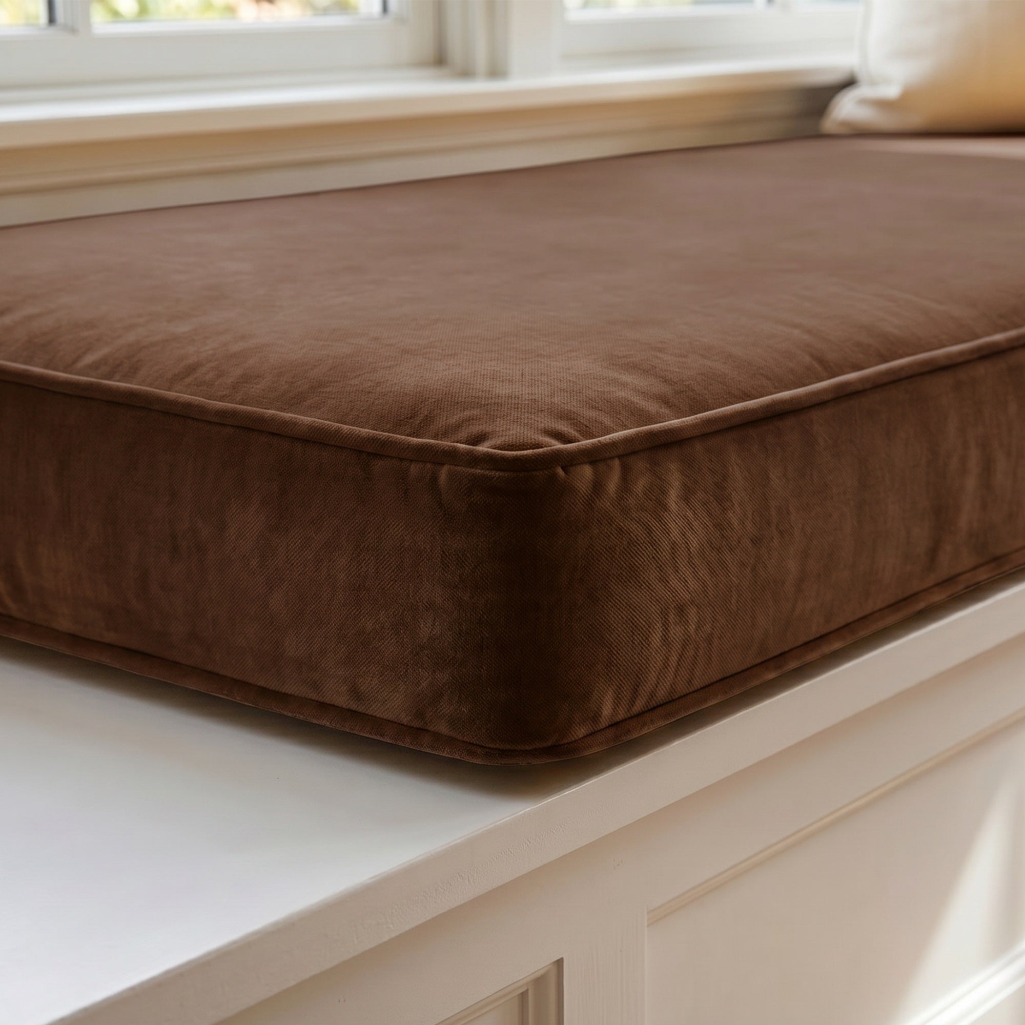 Custom Velvet & Cotton Brown Flat Window Seat Cushion COVER - Baby 8