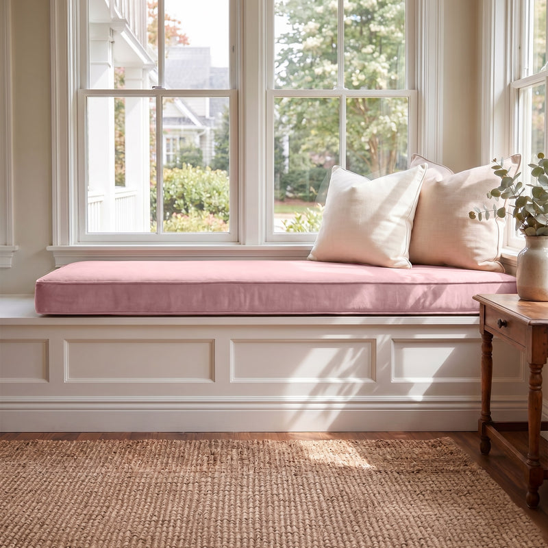 Custom Velvet & Cotton Pink Flat Window Seat Cushion COVER - Baby 11