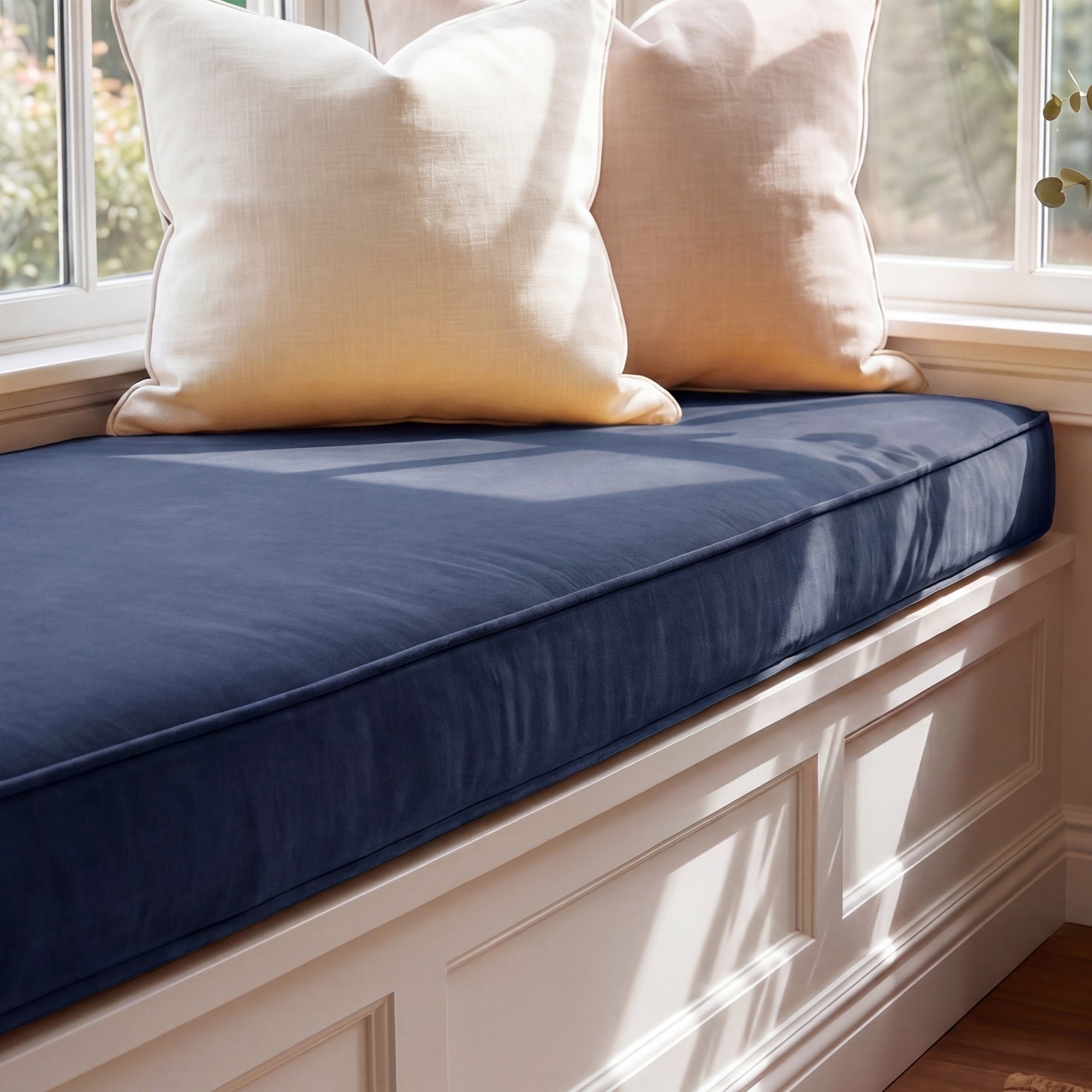 Custom Velvet & Cotton Navy Blue Flat Window Seat Cushion COVER - Baby 20