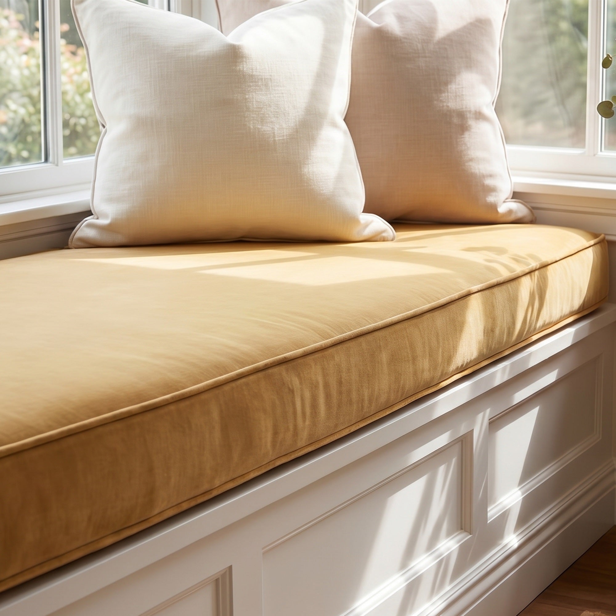 Custom Velvet & Cotton Mustard Flat Window Seat Cushion COVER - Baby 7