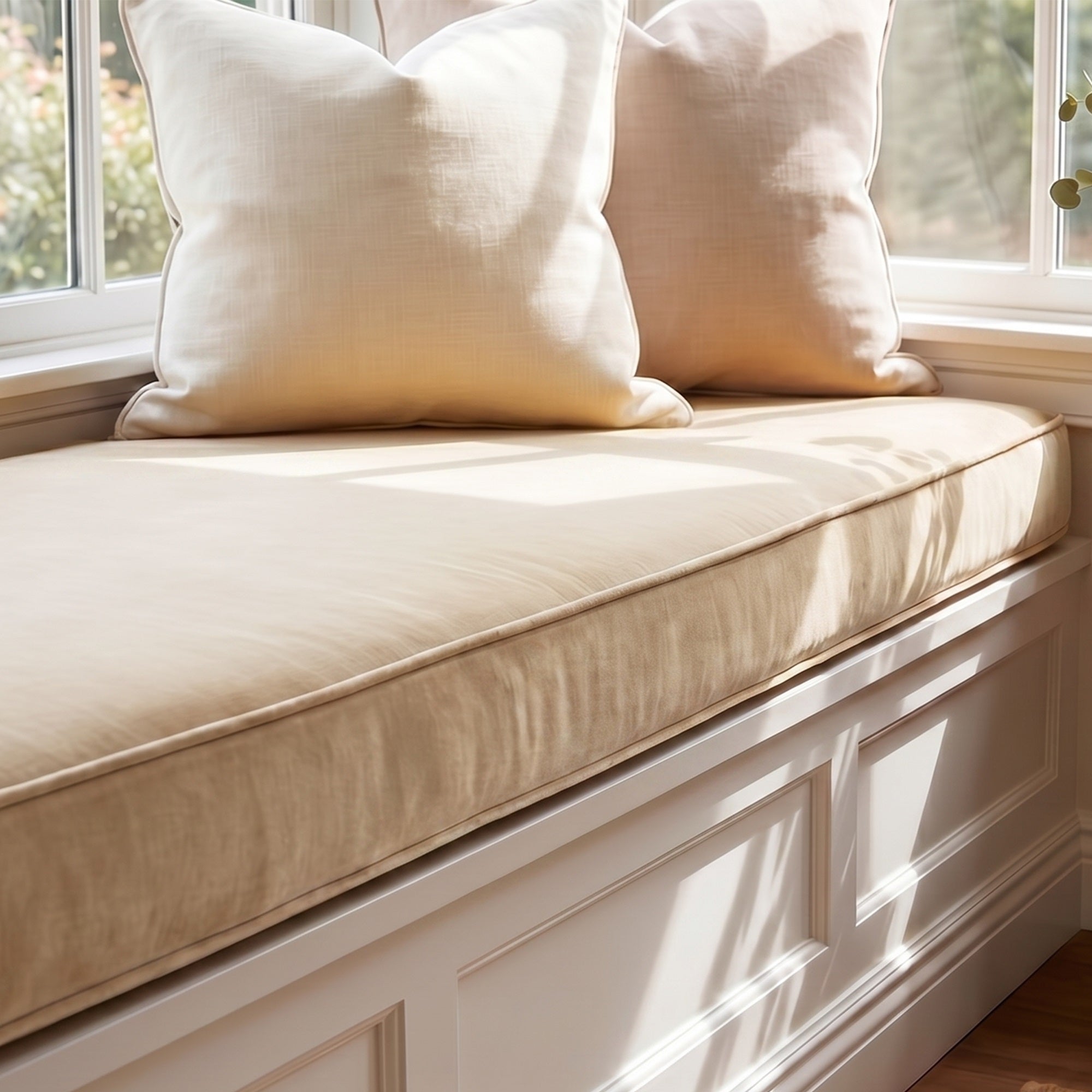 Custom Velvet & Cotton Beige Flat Window Seat Cushion - Baby 3