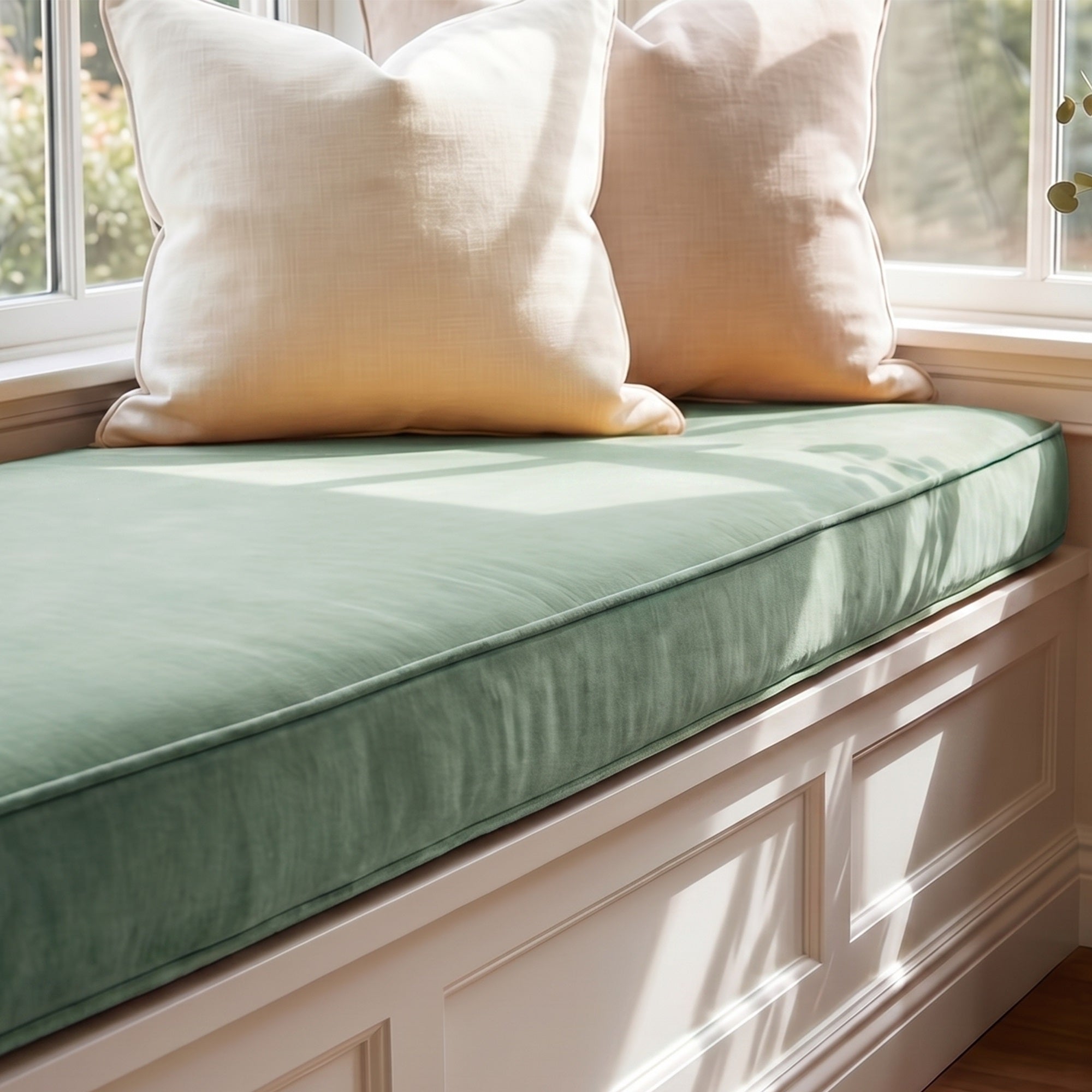 Custom Velvet & Cotton Sage Green Flat Window Seat Cushion - Baby 16