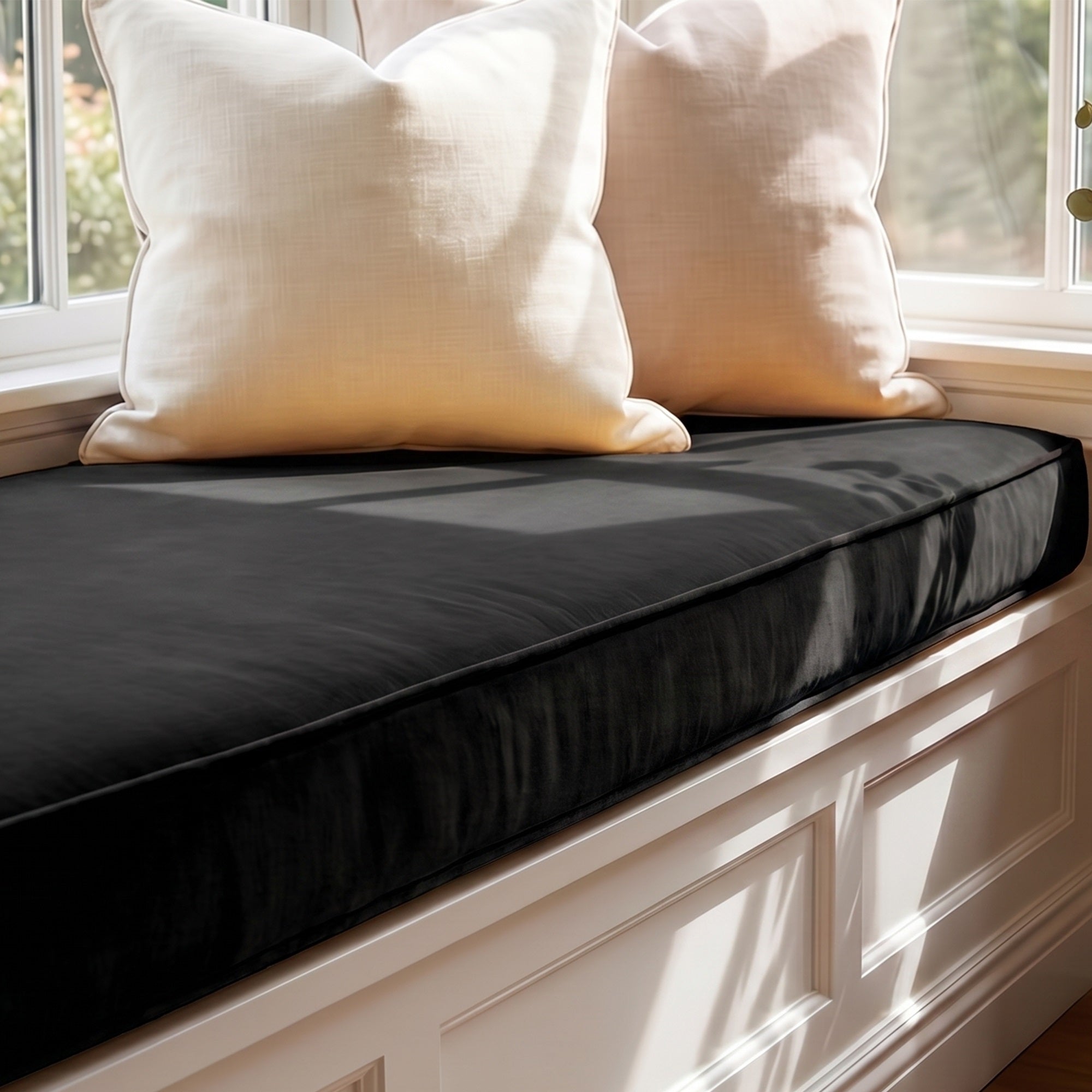Custom Velvet & Cotton Black Flat Window Seat Cushion COVER - Baby 26