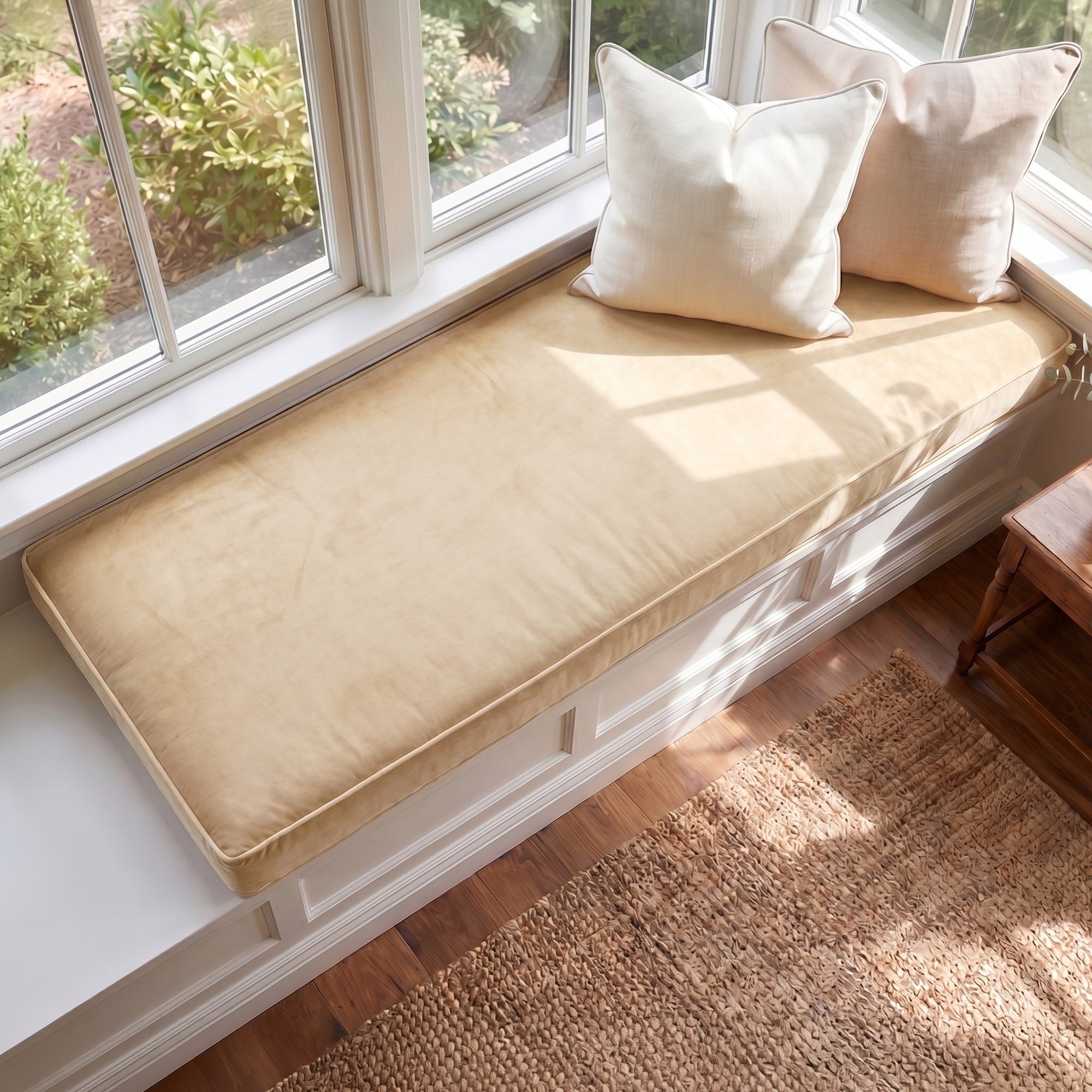 Custom Velvet & Cotton Beige Flat Window Seat Cushion - Baby 3