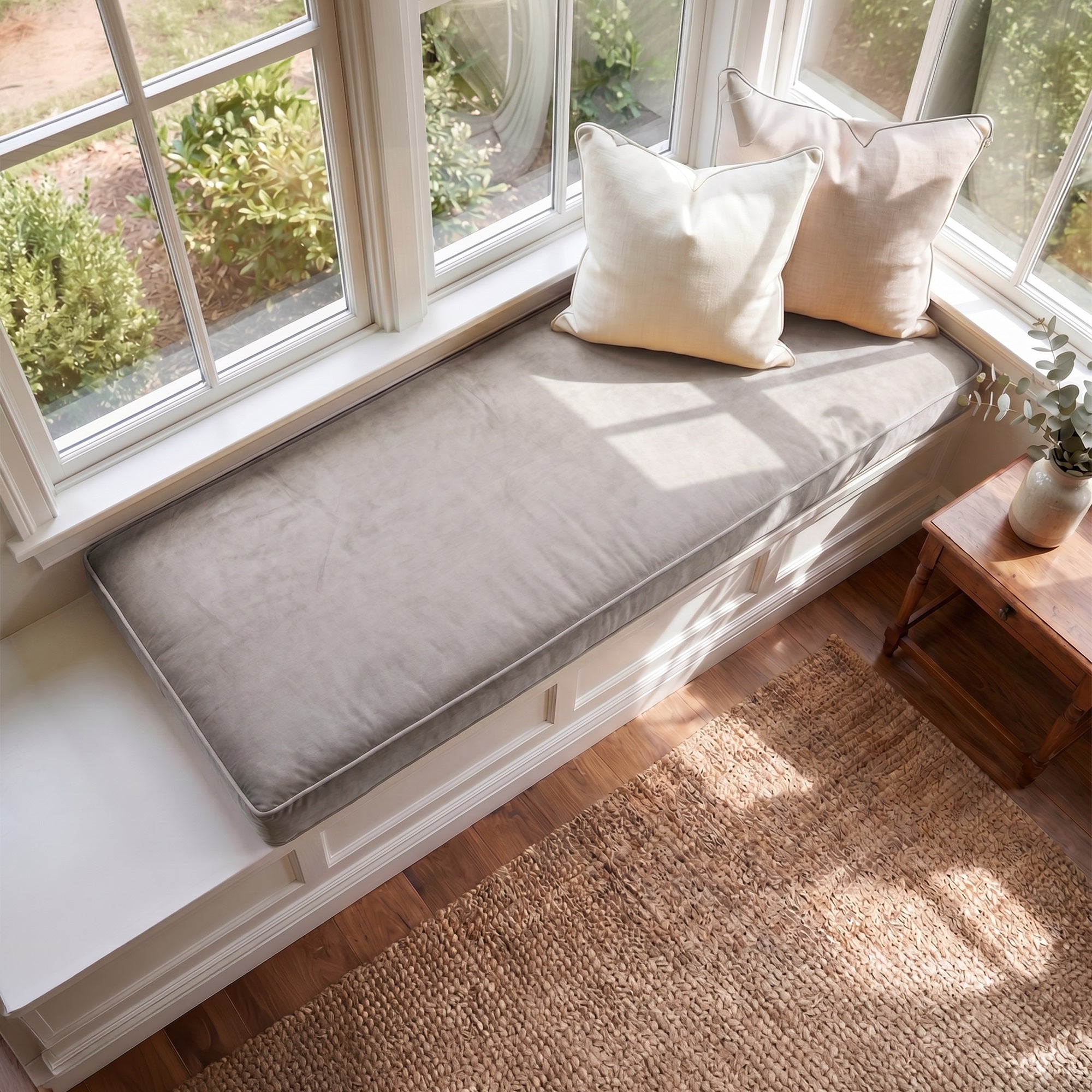 Custom Velvet & Cotton Light Gray Flat Window Seat Cushion COVER - Baby 22