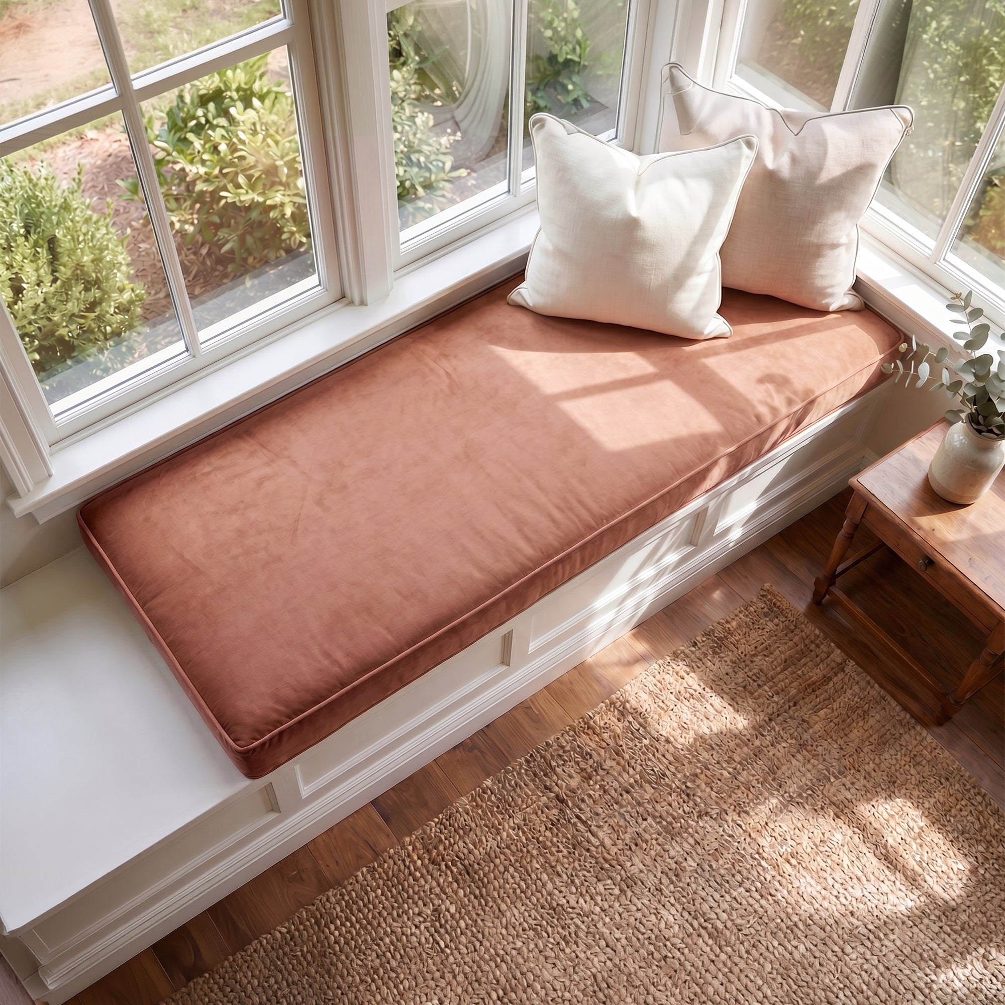 Custom Velvet & Cotton Dusty Rose Flat Window Seat Cushion - Baby 13