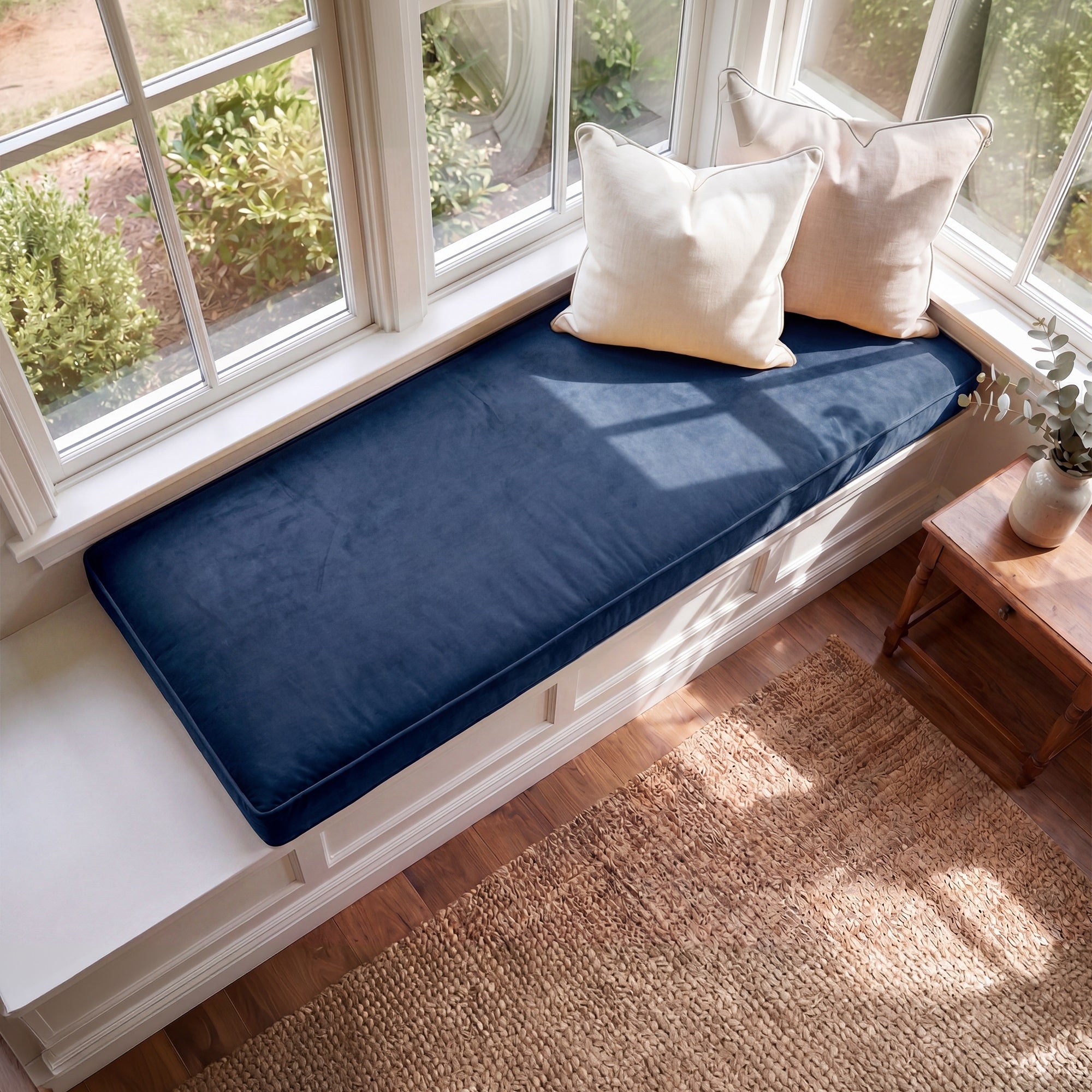 Custom Velvet & Cotton Navy Blue Flat Window Seat Cushion COVER - Baby 20