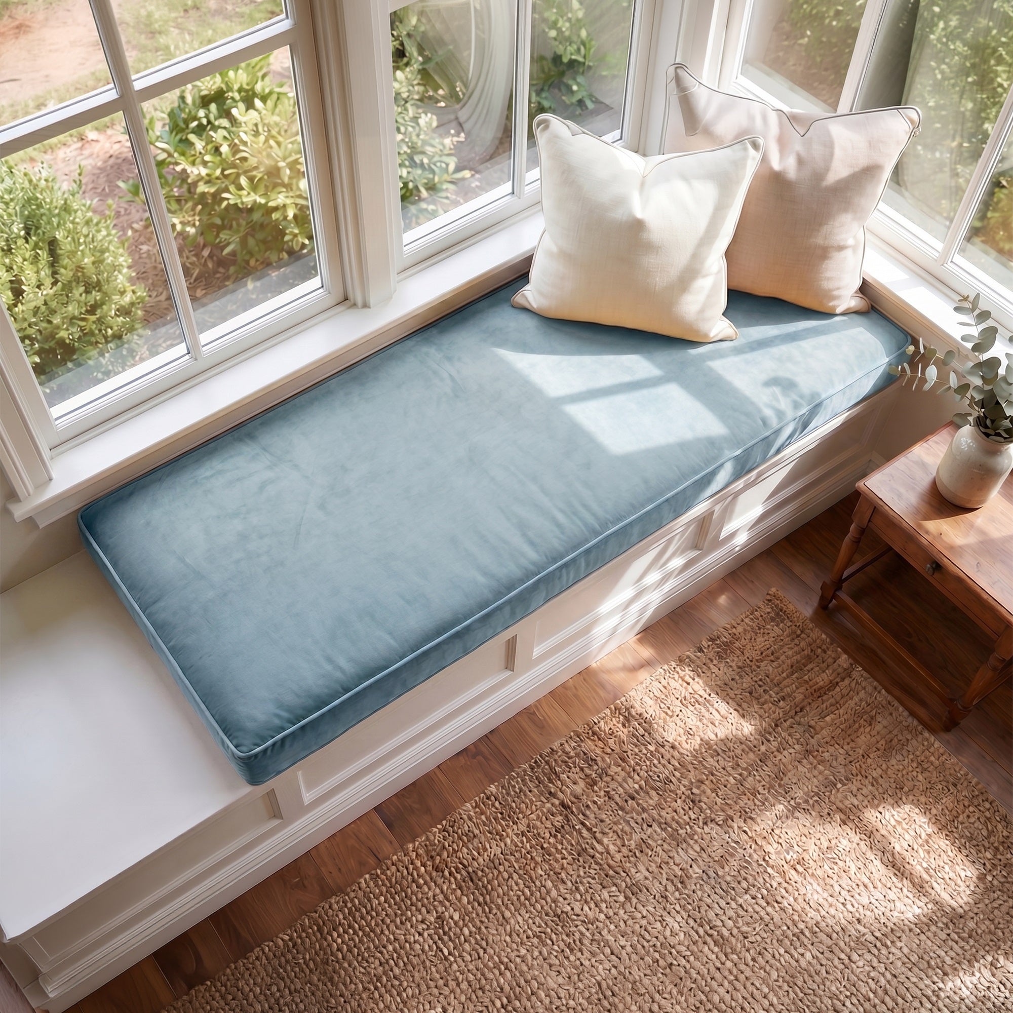 Custom Velvet & Cotton Petrol Green Flat Window Seat Cushion COVER - Baby 17
