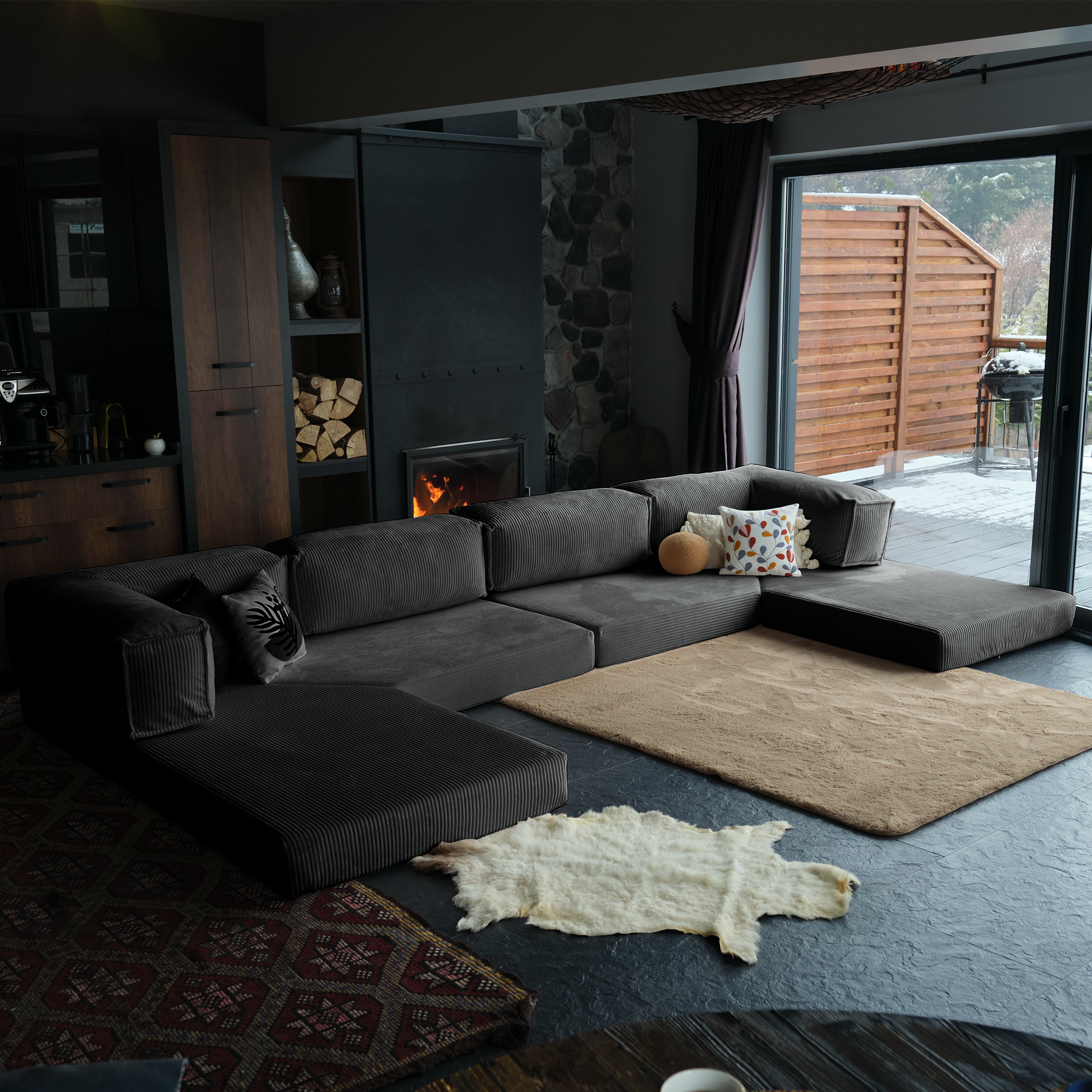 L Form Ultra Comfort Velvet Sofa - Brick