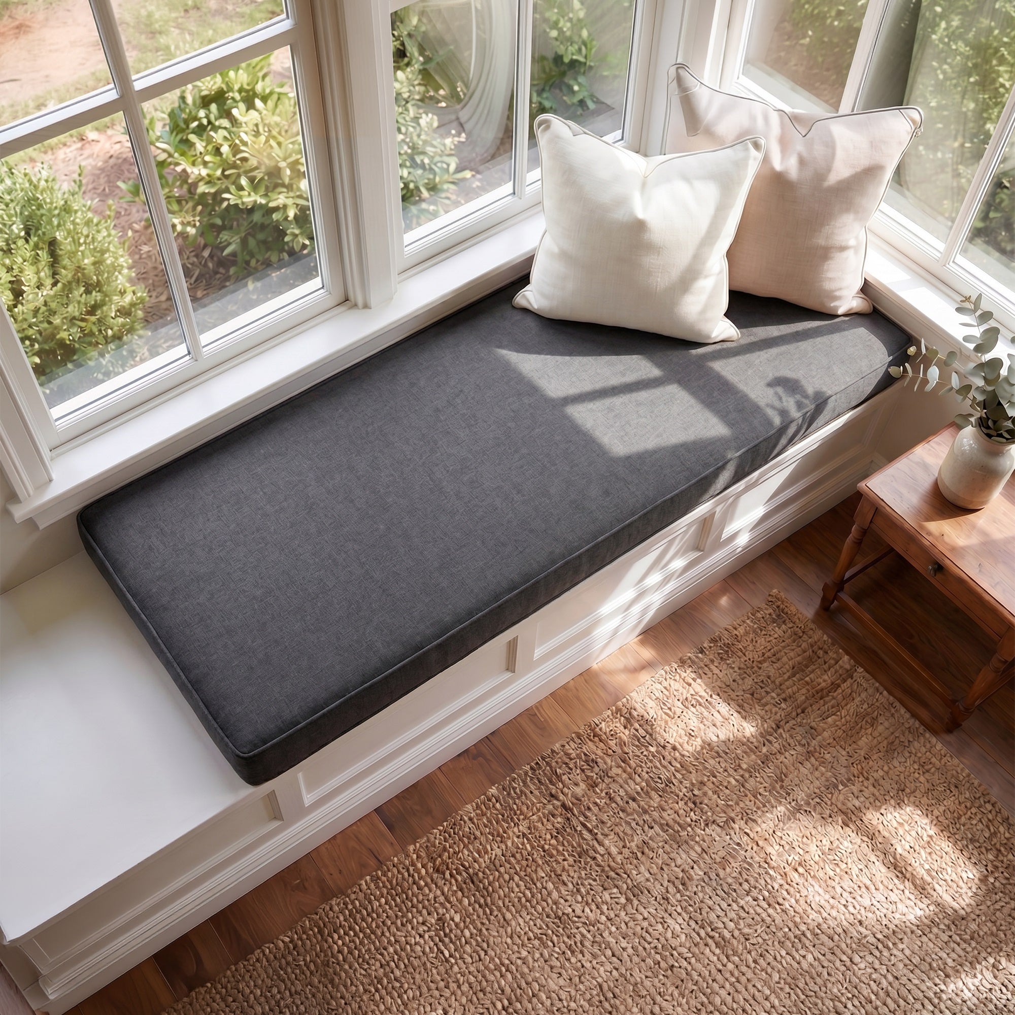 Custom Velvet & Cotton Anthracite Flat Window Seat Cushion COVER - Baby 25