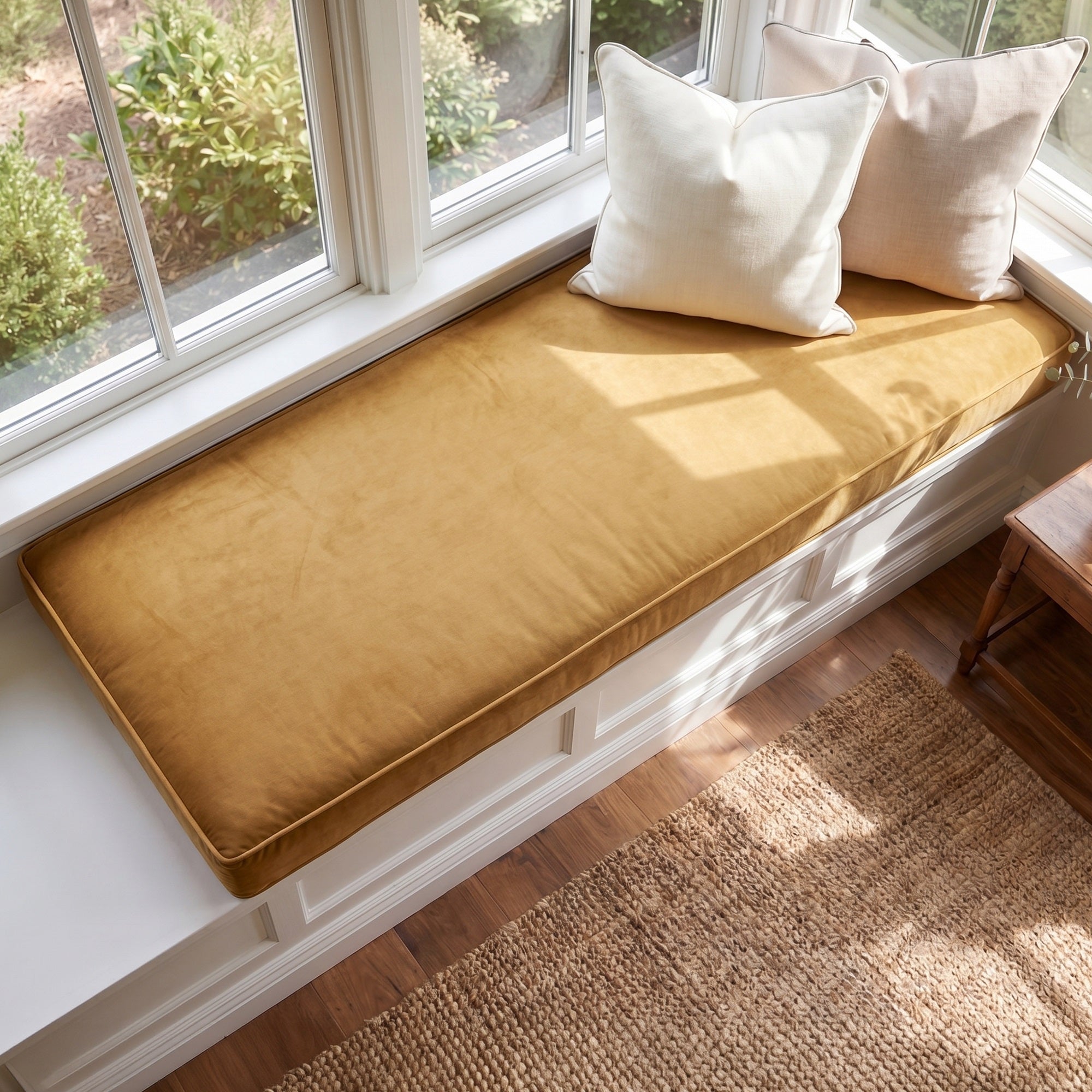 Custom Velvet & Cotton Mustard Flat Window Seat Cushion COVER - Baby 7
