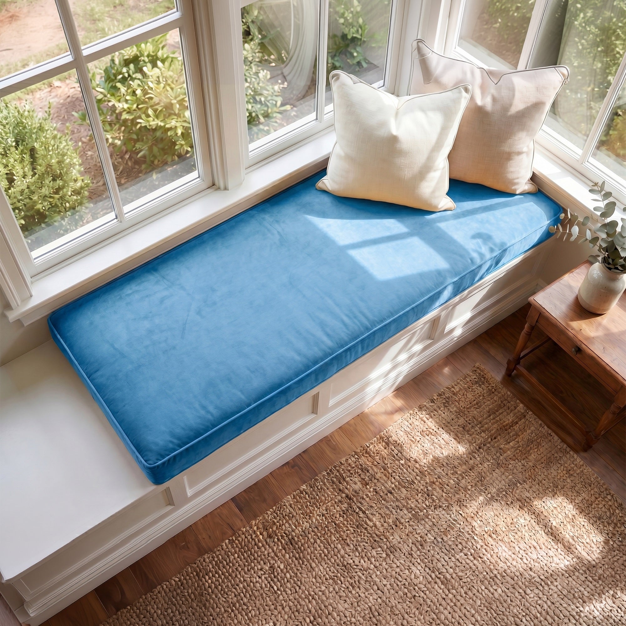 Custom Velvet & Cotton Blue Flat Window Seat Cushion COVER - Baby 19