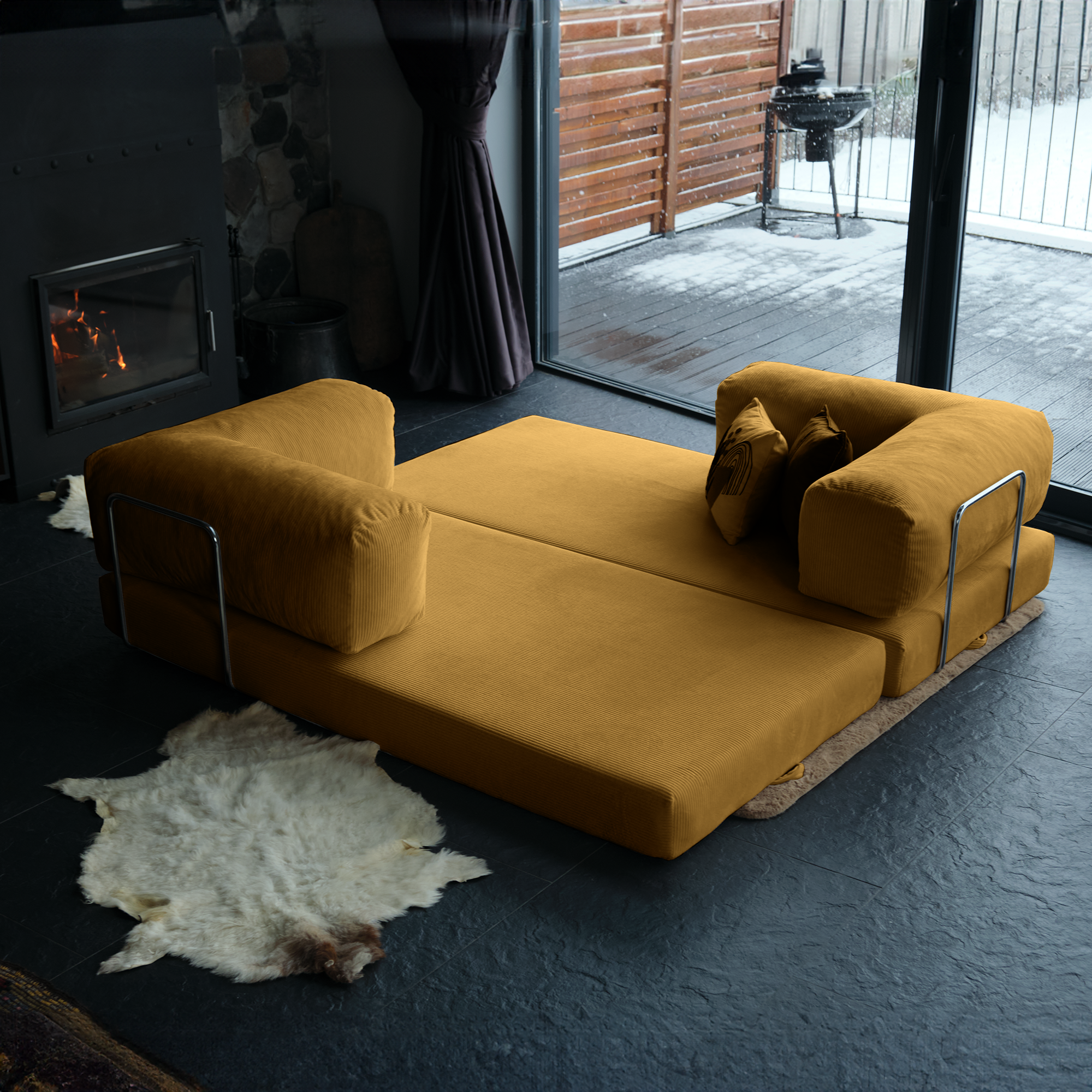 Teddy Corner Sofa Bed- Mustard