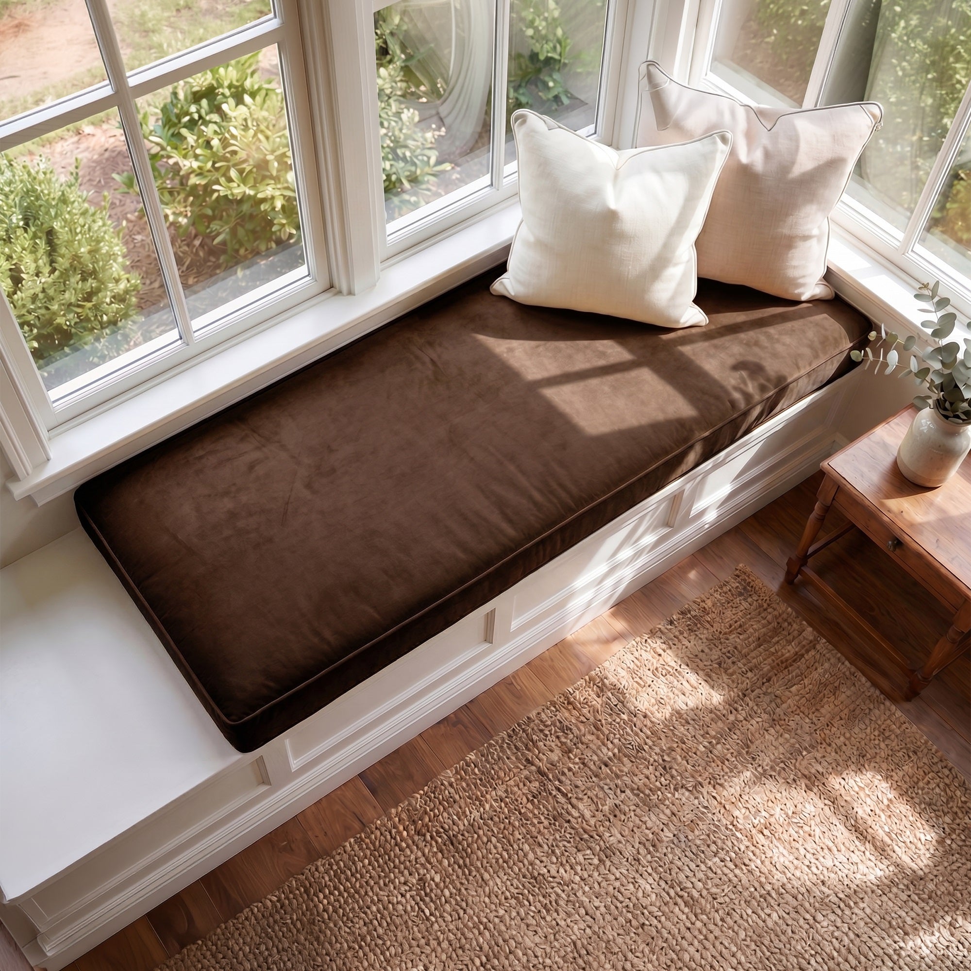 Custom Velvet & Cotton Brown Flat Window Seat Cushion COVER - Baby 8