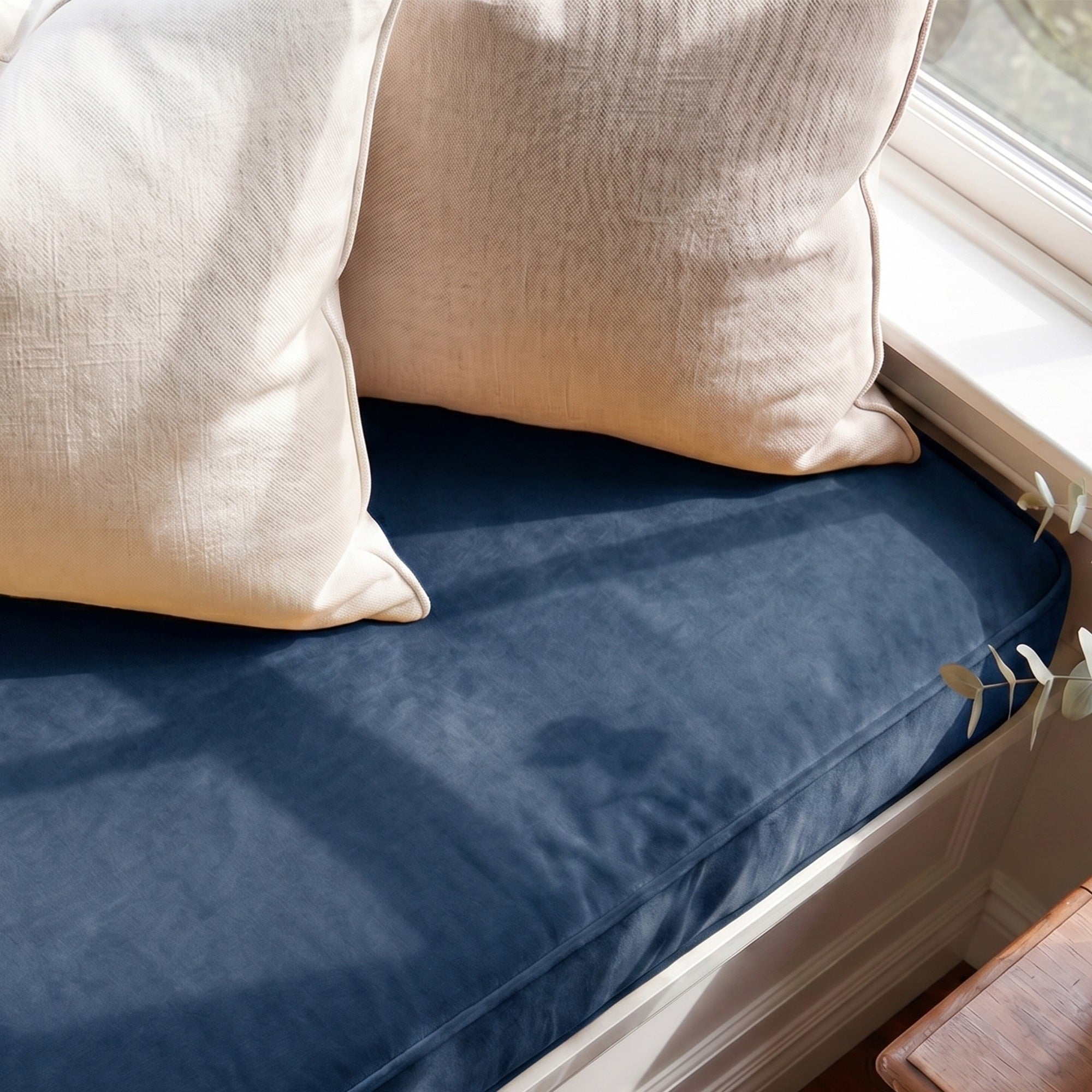 Custom Velvet & Cotton Dark Navy Blue Flat Window Seat Cushion - Baby 21