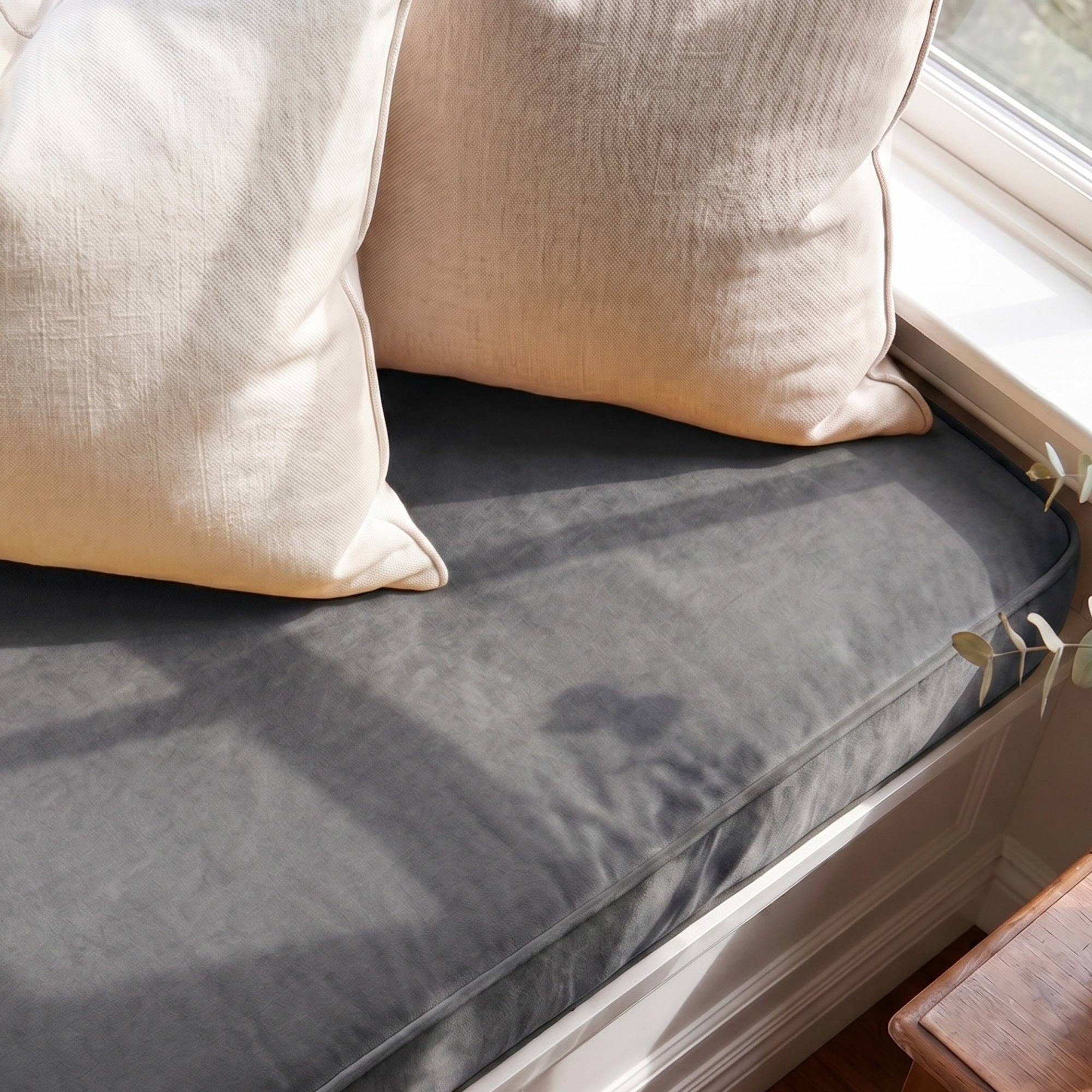 Custom Velvet & Cotton Anthracite Flat Window Seat Cushion COVER - Baby 25